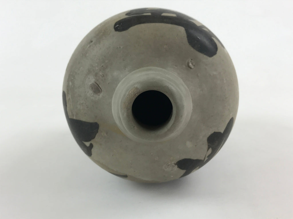 Japanese Ceramic Sake Bottle Kayoi-Tokkuri Vtg Gray Hand-Written Kanji TS548