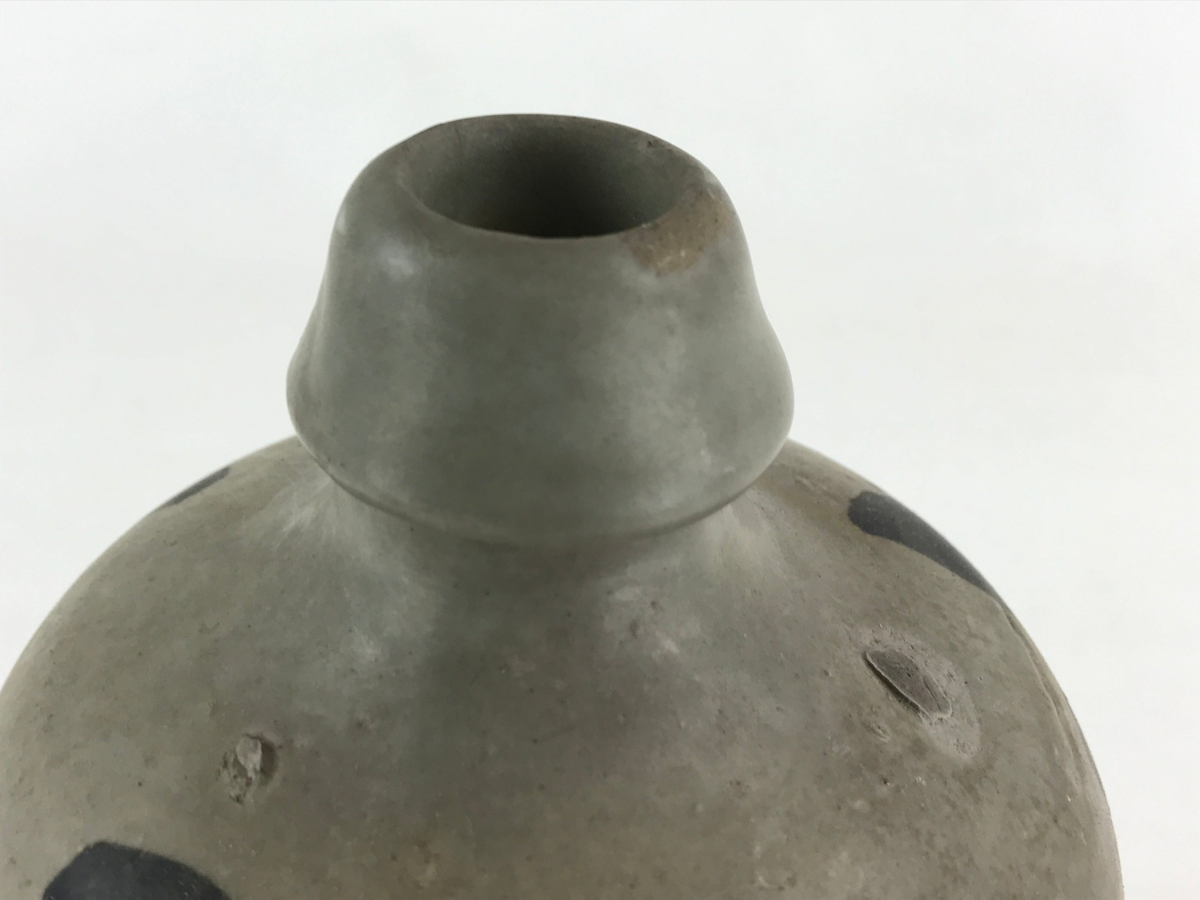 Japanese Ceramic Sake Bottle Kayoi-Tokkuri Vtg Gray Hand-Written Kanji TS548