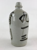 Japanese Ceramic Sake Bottle Kayoi-Tokkuri Vtg Gray Hand-Written Kanji TS549