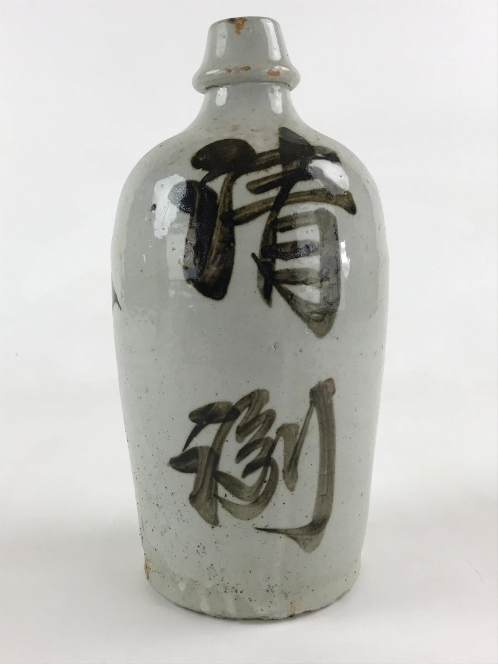 Japanese Ceramic Sake Bottle Kayoi-Tokkuri Vtg Gray Hand-Written Kanji TS549