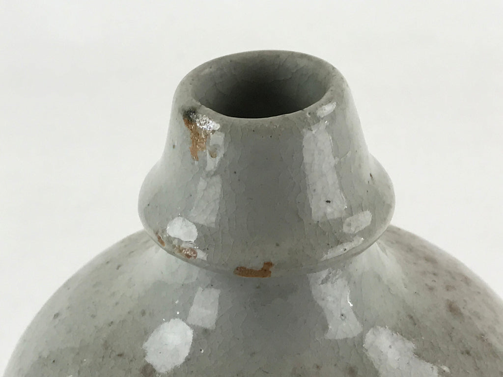 Japanese Ceramic Sake Bottle Kayoi-Tokkuri Vtg Gray Hand-Written Kanji TS549