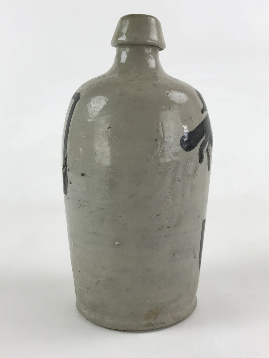 Japanese Ceramic Sake Bottle Kayoi-Tokkuri Vtg Gray Hand-Written Kanji TS549