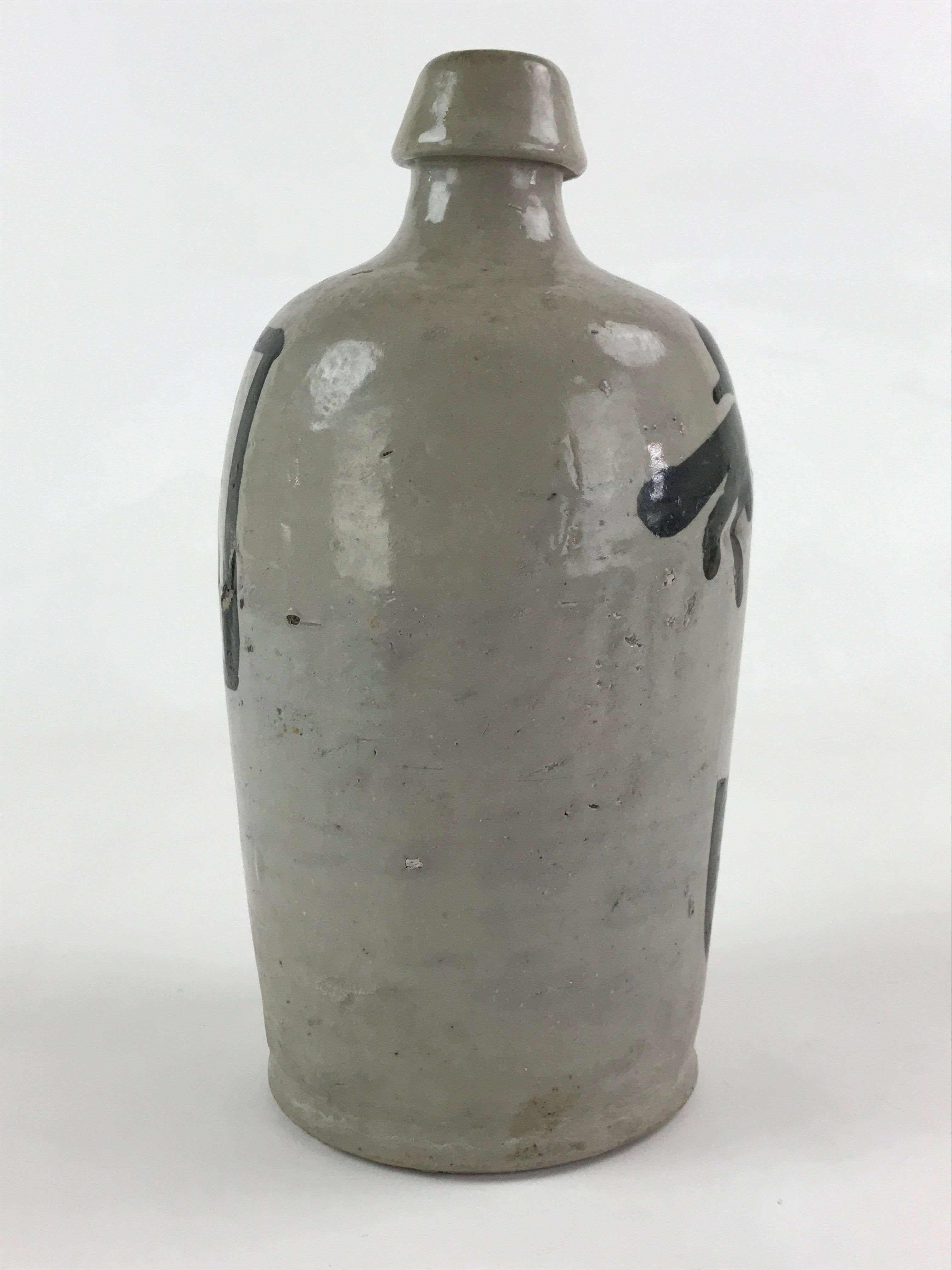 Japanese Ceramic Sake Bottle Kayoi-Tokkuri Vtg Gray Hand-Written Kanji TS549