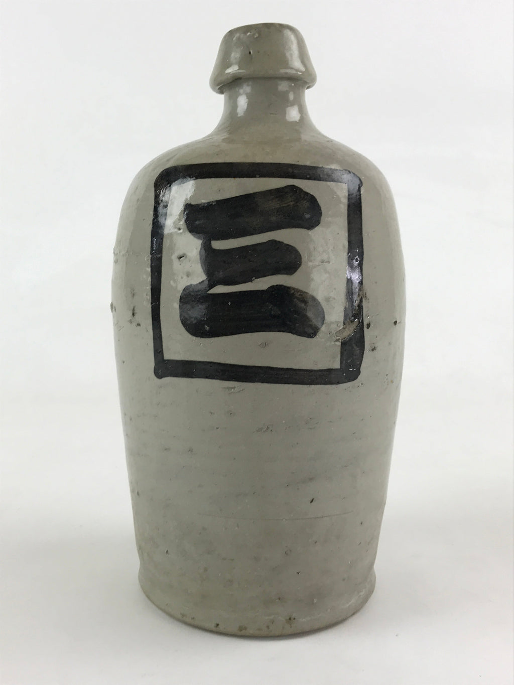 Japanese Ceramic Sake Bottle Kayoi-Tokkuri Vtg Gray Hand-Written Kanji TS549