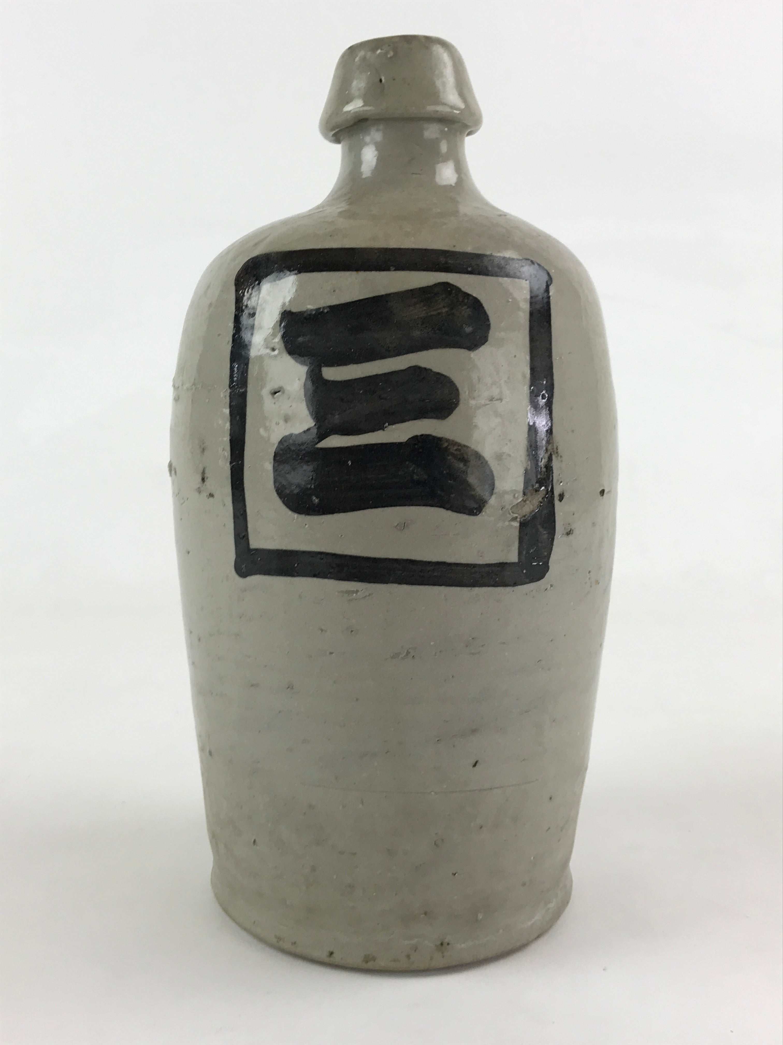 Japanese Ceramic Sake Bottle Kayoi-Tokkuri Vtg Gray Hand-Written Kanji TS549