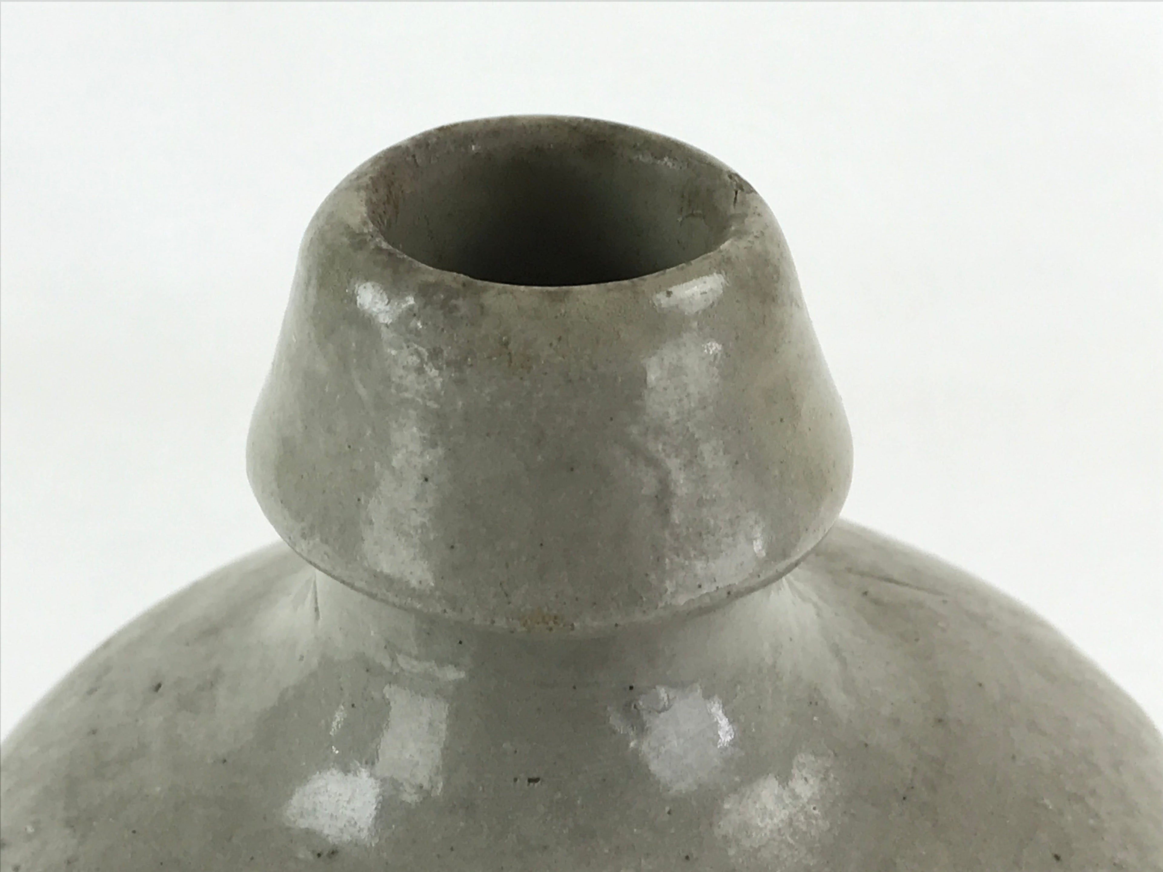 Japanese Ceramic Sake Bottle Kayoi-Tokkuri Vtg Gray Hand-Written Kanji TS549