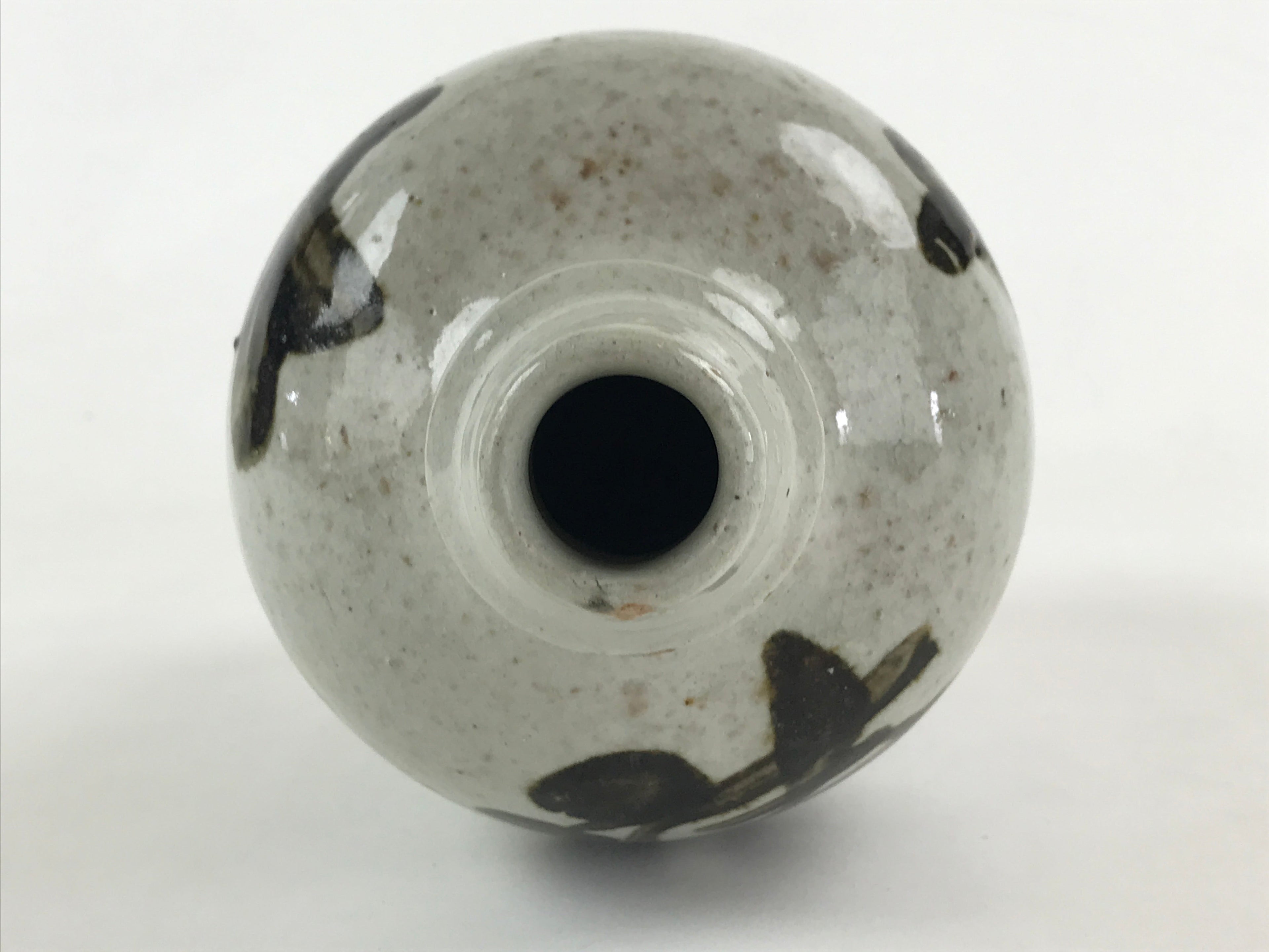 Japanese Ceramic Sake Bottle Kayoi-Tokkuri Vtg Gray Hand-Written Kanji TS550