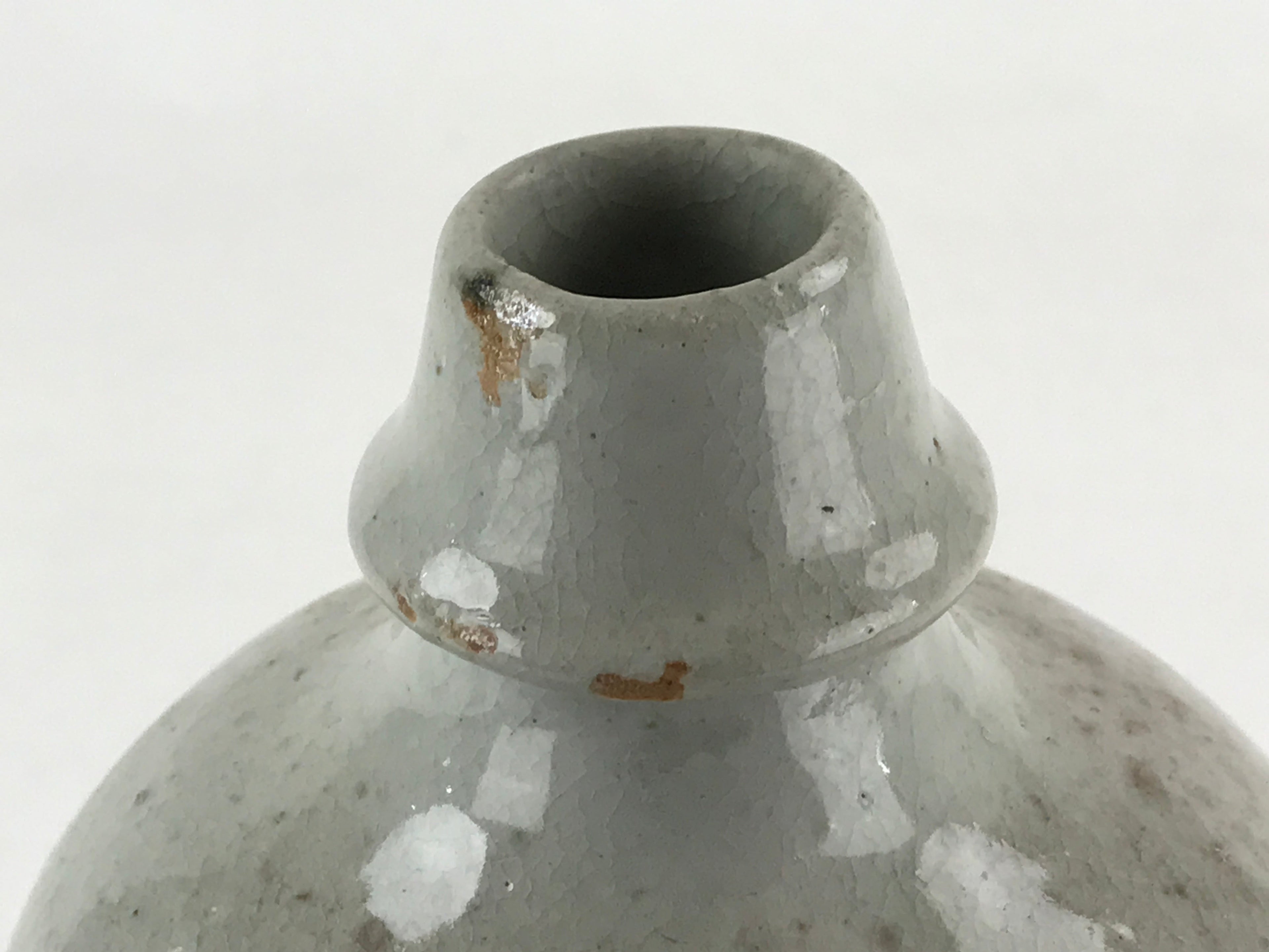 Japanese Ceramic Sake Bottle Kayoi-Tokkuri Vtg Gray Hand-Written Kanji TS550