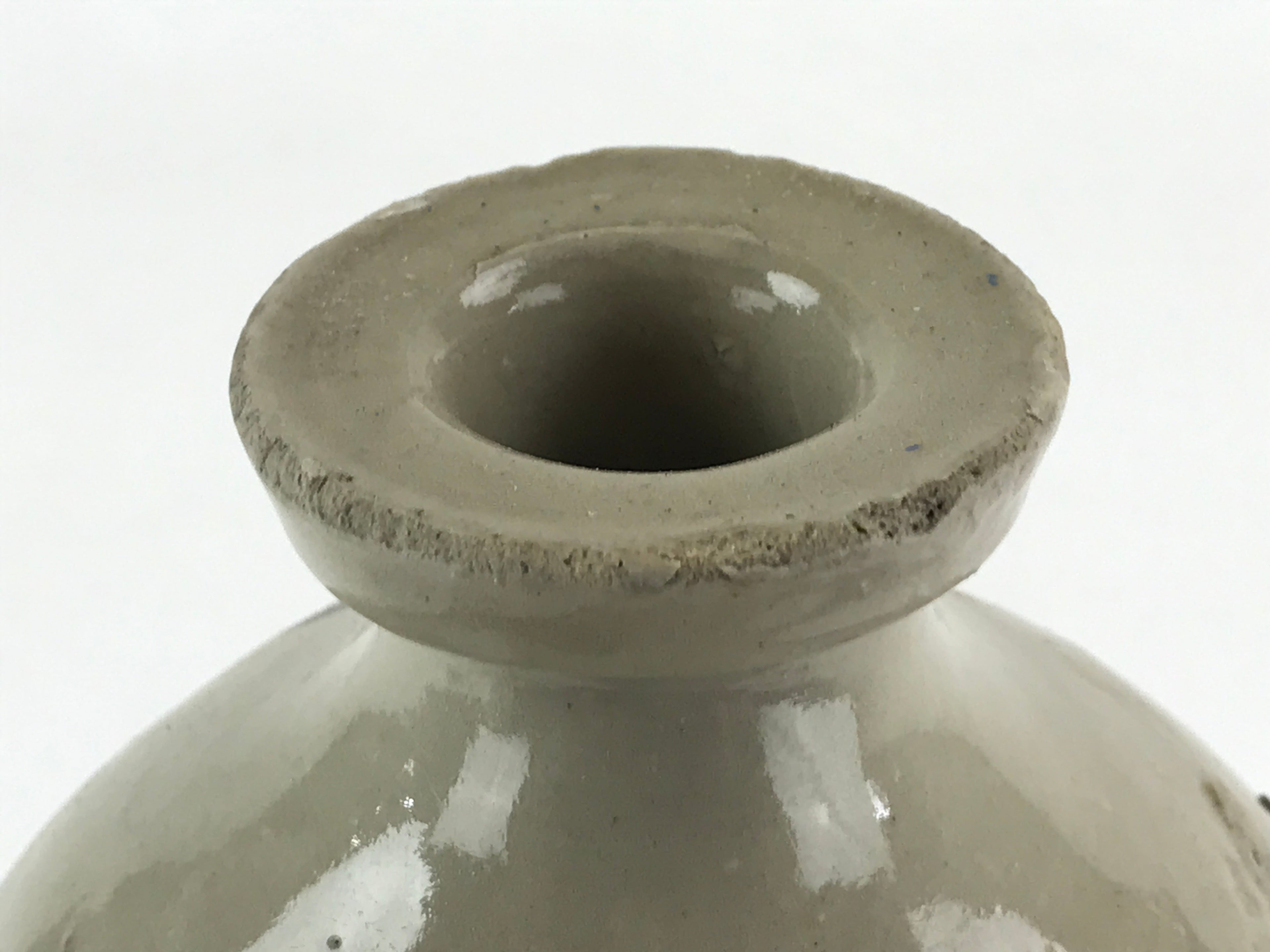 Japanese Ceramic Sake Bottle Kayoi-Tokkuri Vtg Gray Hand-Written Kanji TS551