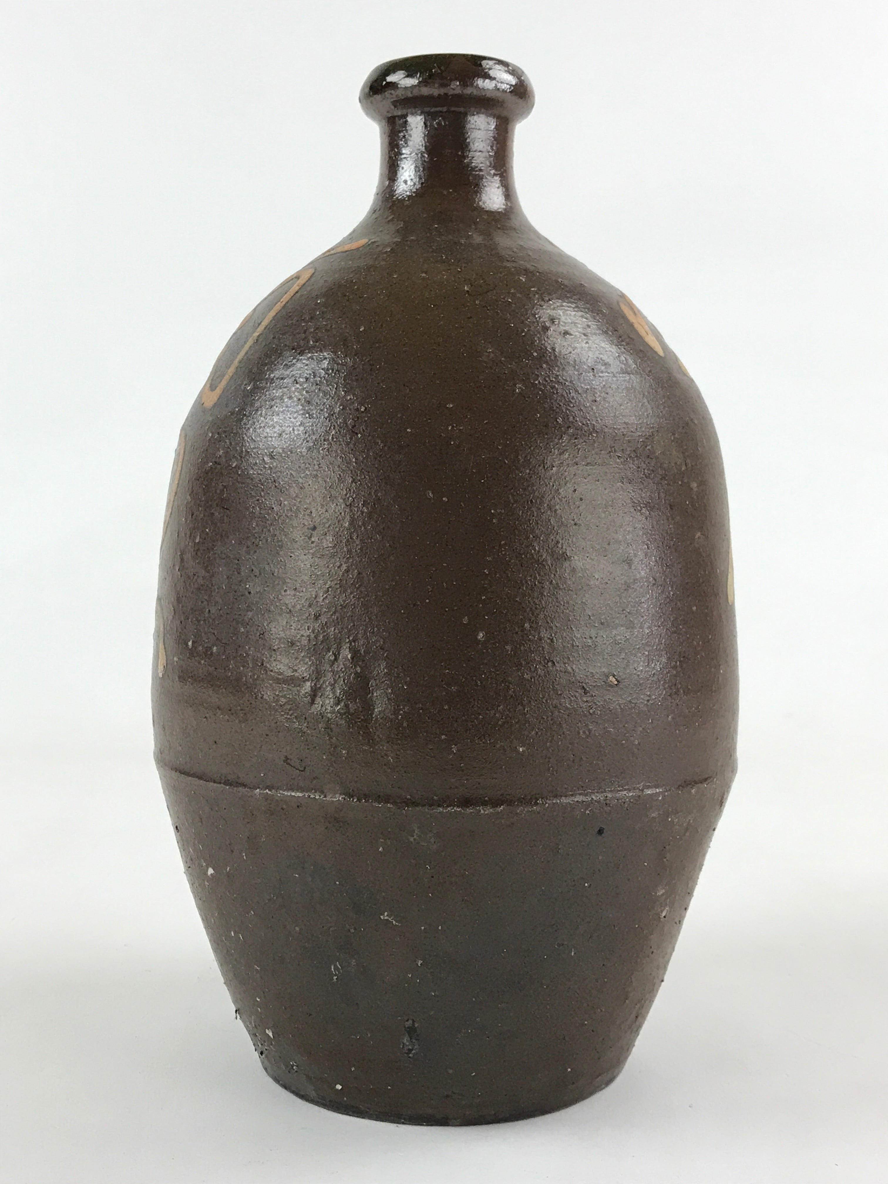 Japanese Ceramic Sake Bottle Kayoi-Tokkuri Vtg Gray Hand-Written Kanji TS552