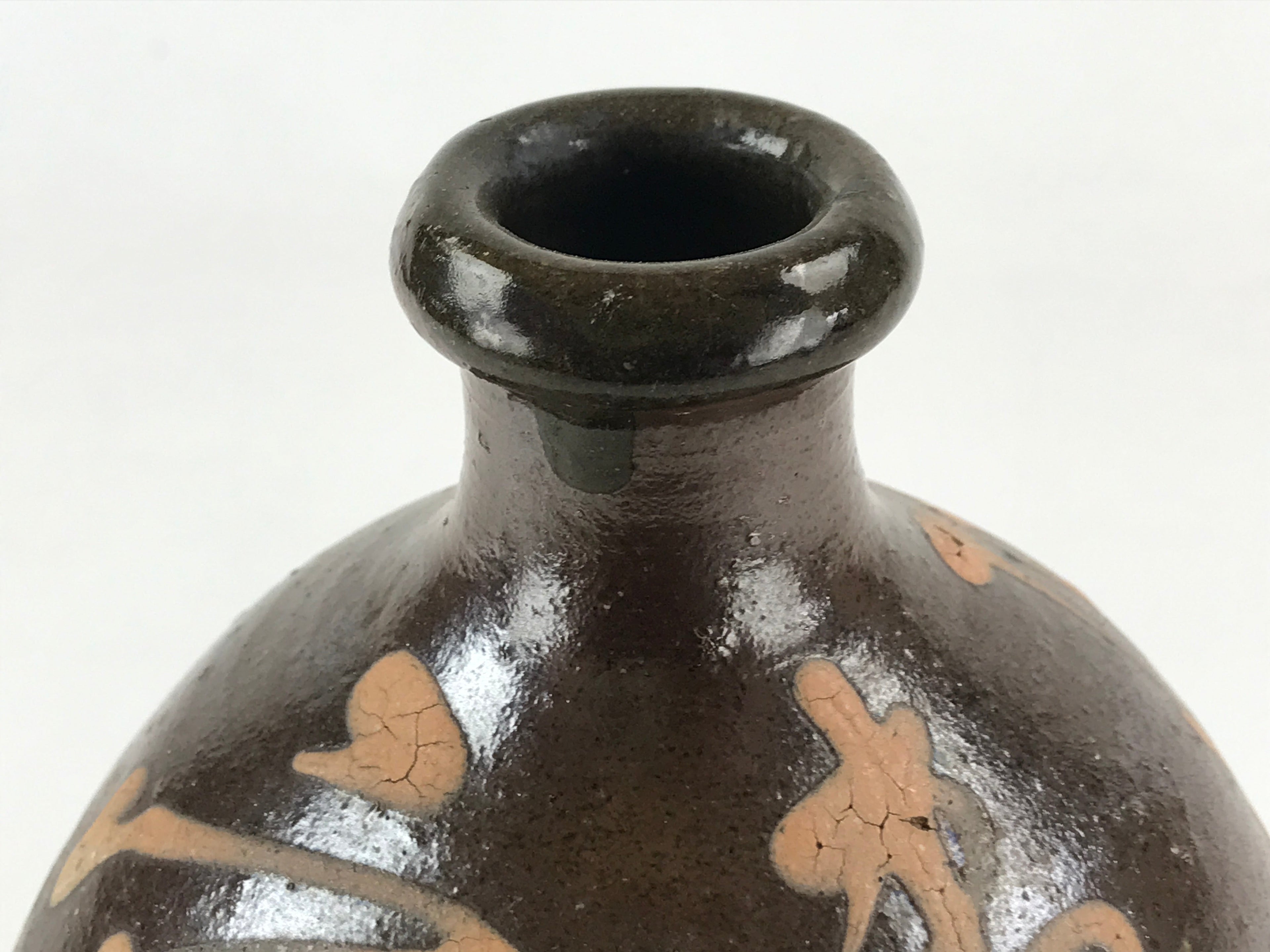 Japanese Ceramic Sake Bottle Kayoi-Tokkuri Vtg Gray Hand-Written Kanji TS552