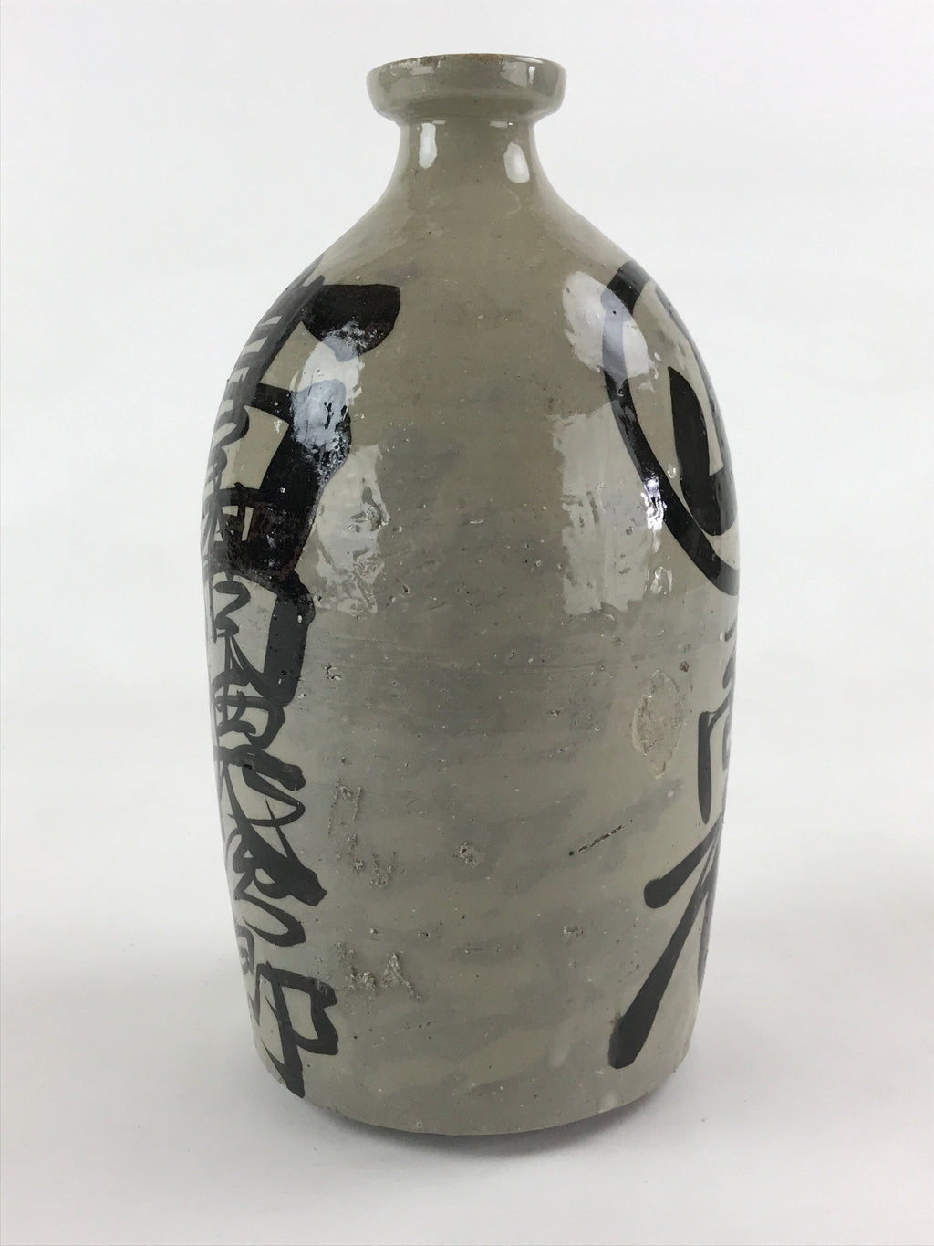 Japanese Ceramic Sake Bottle Kayoi-Tokkuri Vtg Gray Hand-Written Kanji TS553