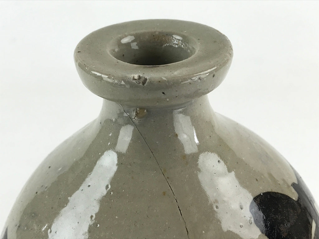 Japanese Ceramic Sake Bottle Kayoi-Tokkuri Vtg Gray Hand-Written Kanji TS553
