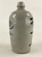 Japanese Ceramic Sake Bottle Kayoi-Tokkuri Vtg Gray Hand-Written Kanji TS554