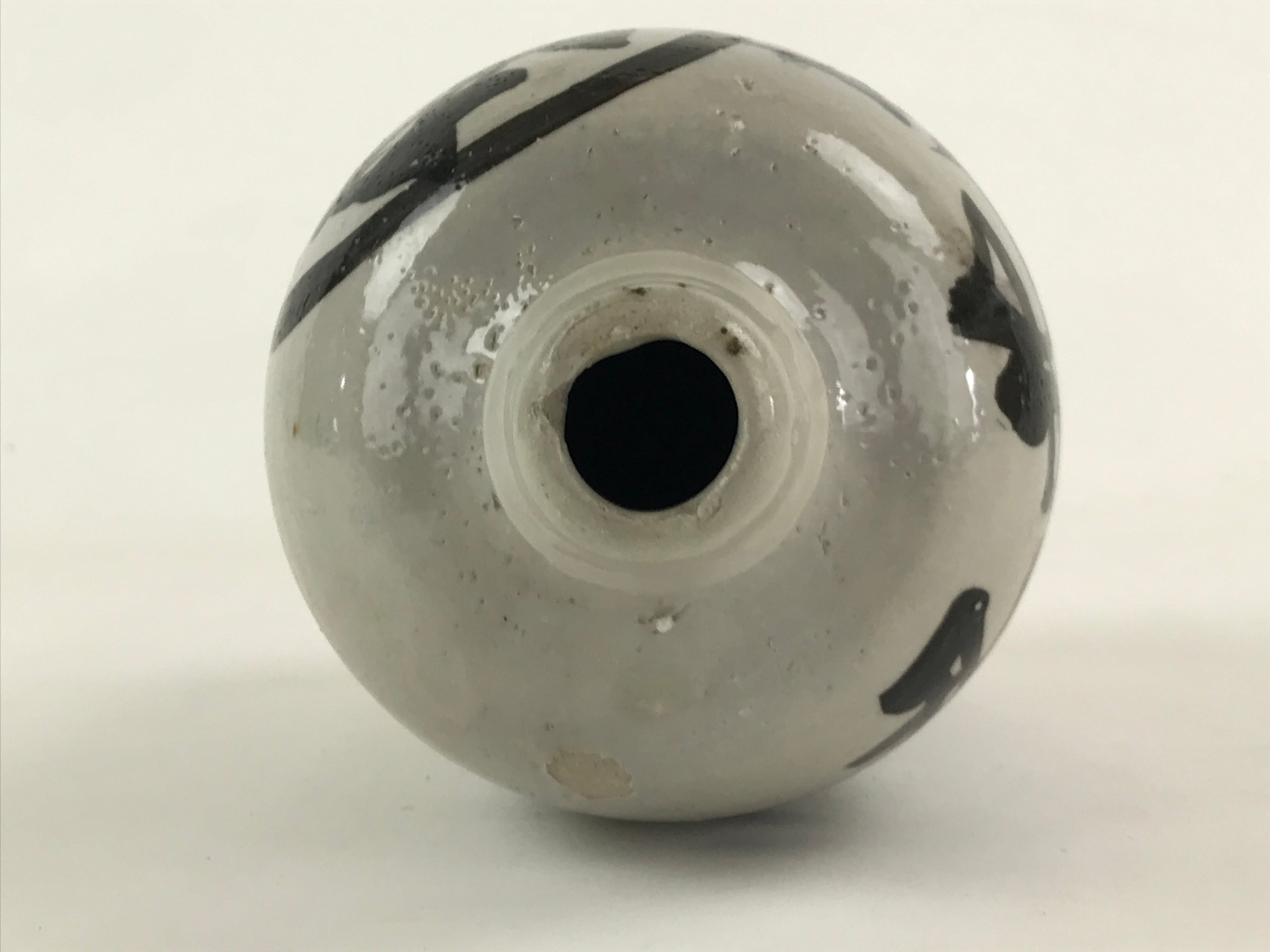 Japanese Ceramic Sake Bottle Kayoi-Tokkuri Vtg Gray Hand-Written Kanji TS554