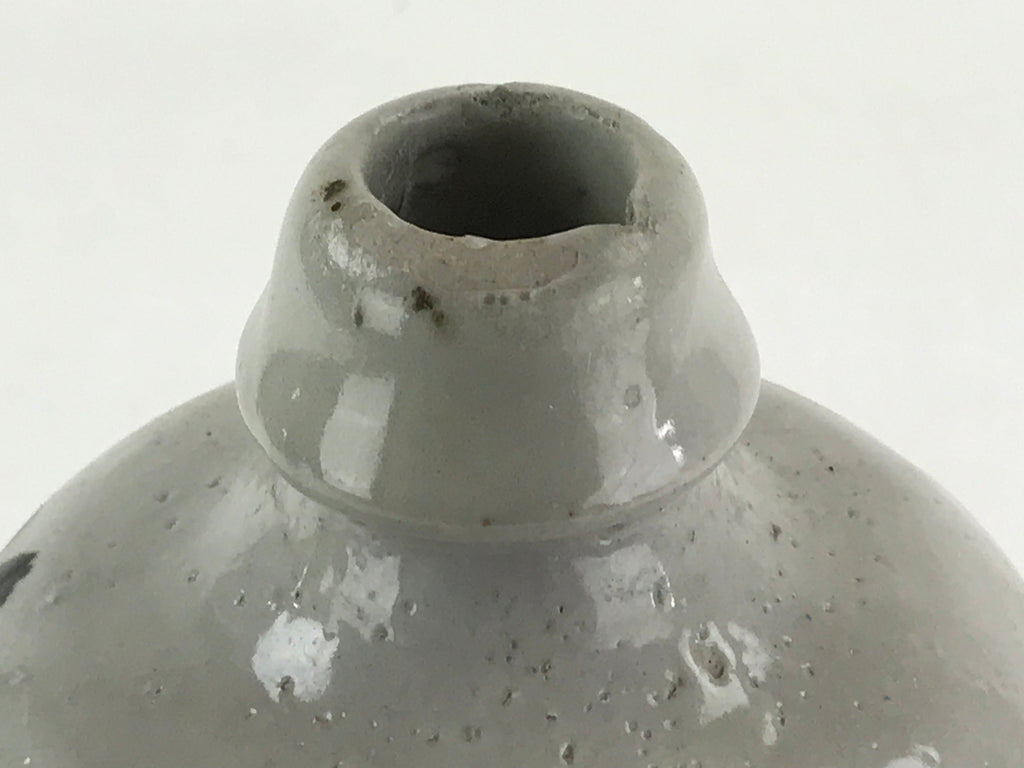 Japanese Ceramic Sake Bottle Kayoi-Tokkuri Vtg Gray Hand-Written Kanji TS554