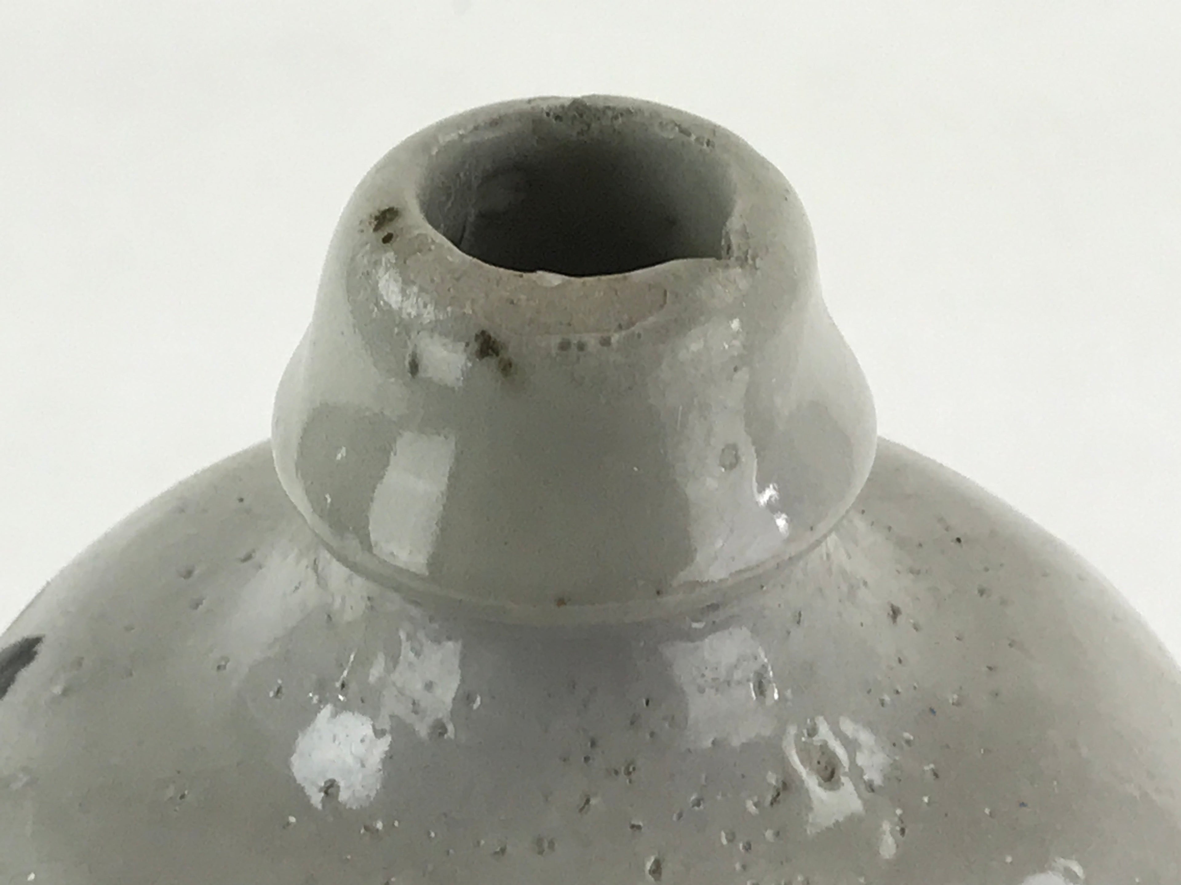 Japanese Ceramic Sake Bottle Kayoi-Tokkuri Vtg Gray Hand-Written Kanji TS554