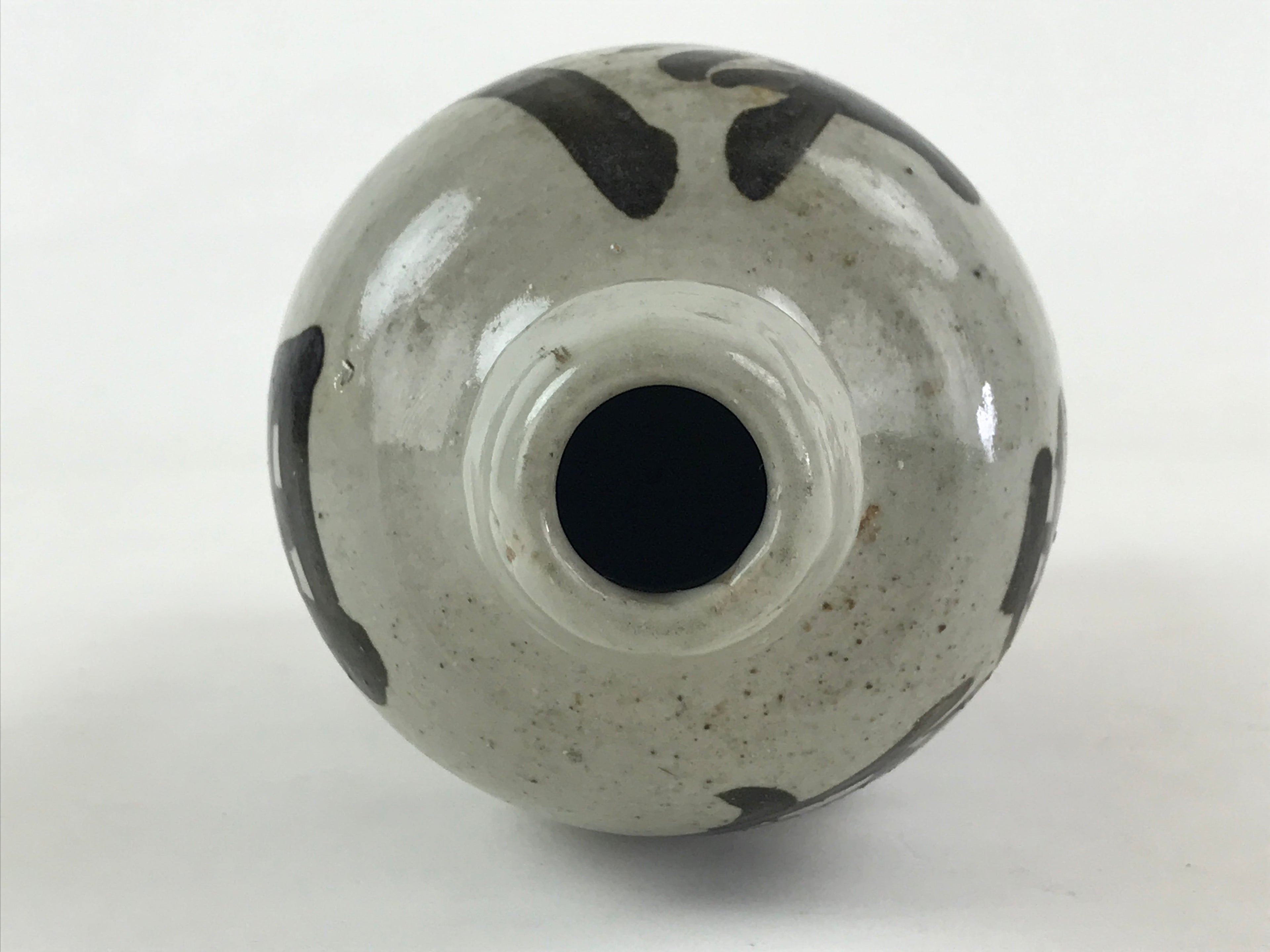 Japanese Ceramic Sake Bottle Kayoi-Tokkuri Vtg Gray Hand-Written Kanji TS555