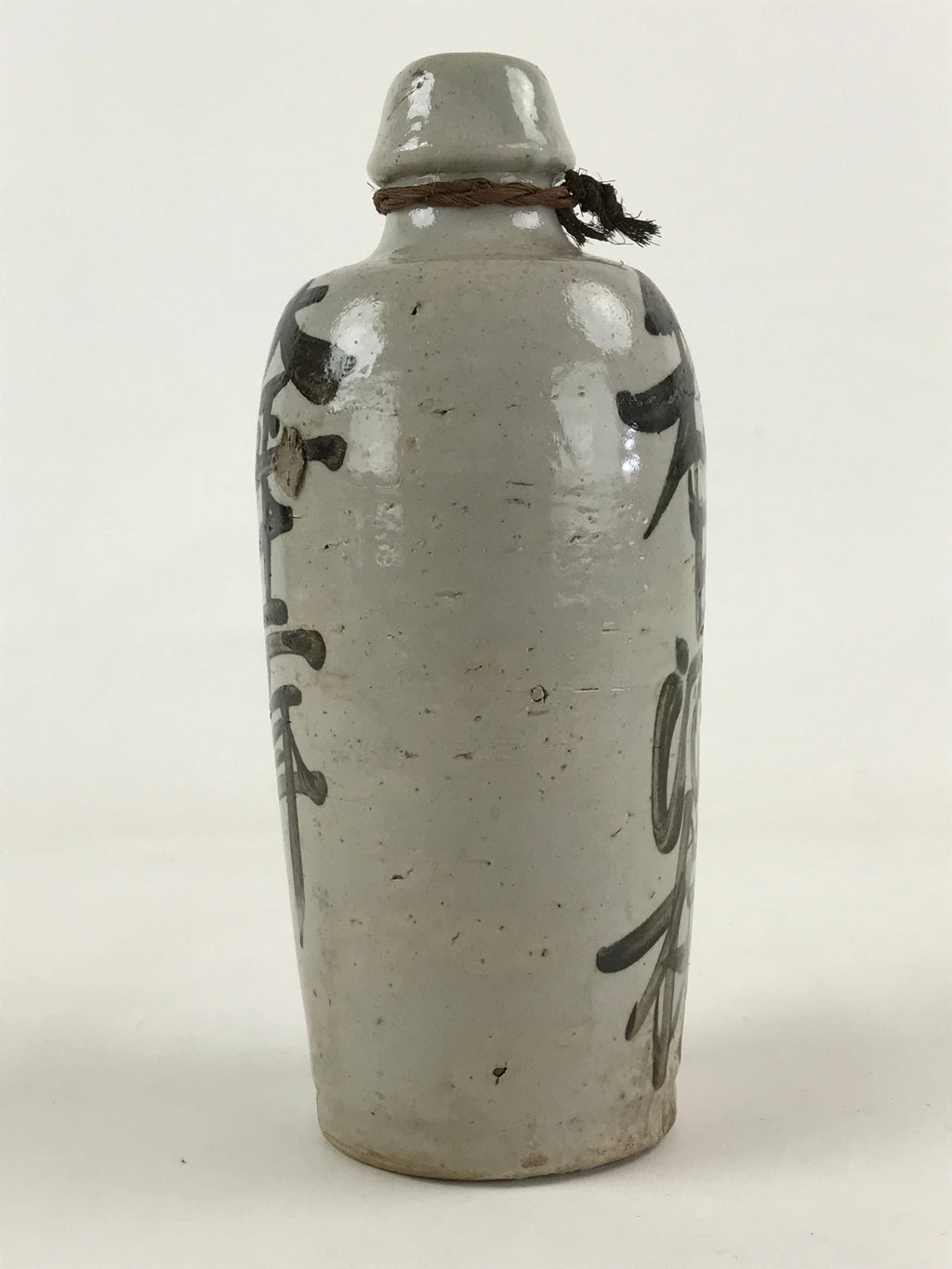 Japanese Ceramic Sake Bottle Kayoi-Tokkuri Vtg Gray Hand-Written Kanji TS556