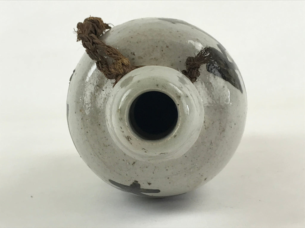 Japanese Ceramic Sake Bottle Kayoi-Tokkuri Vtg Gray Hand-Written Kanji TS556