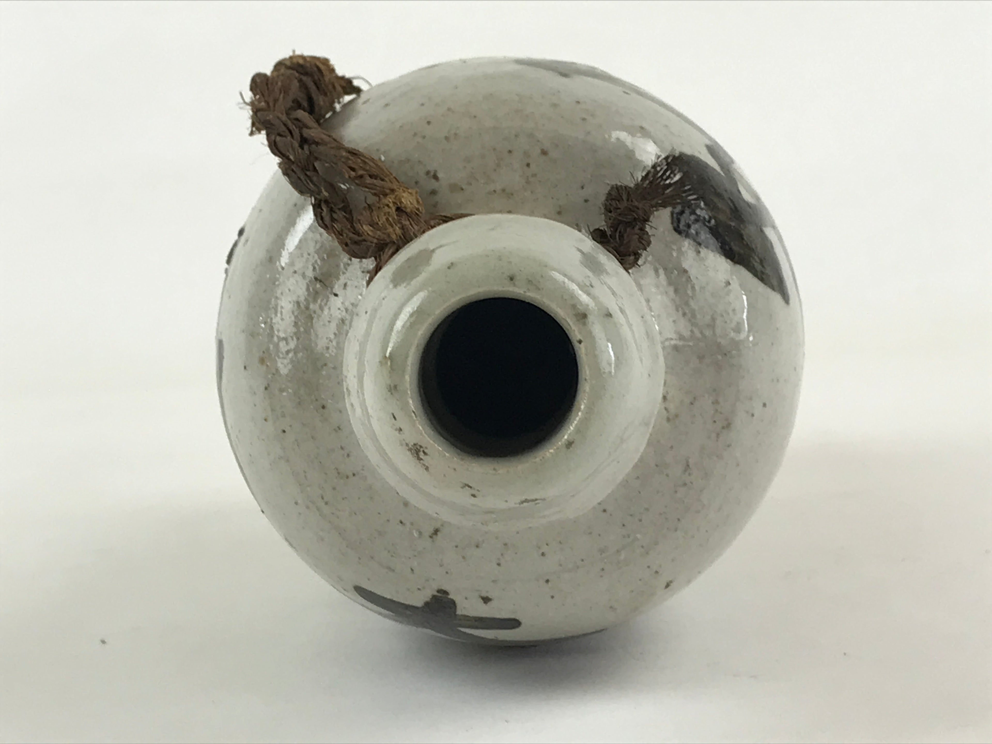 Japanese Ceramic Sake Bottle Kayoi-Tokkuri Vtg Gray Hand-Written Kanji TS556