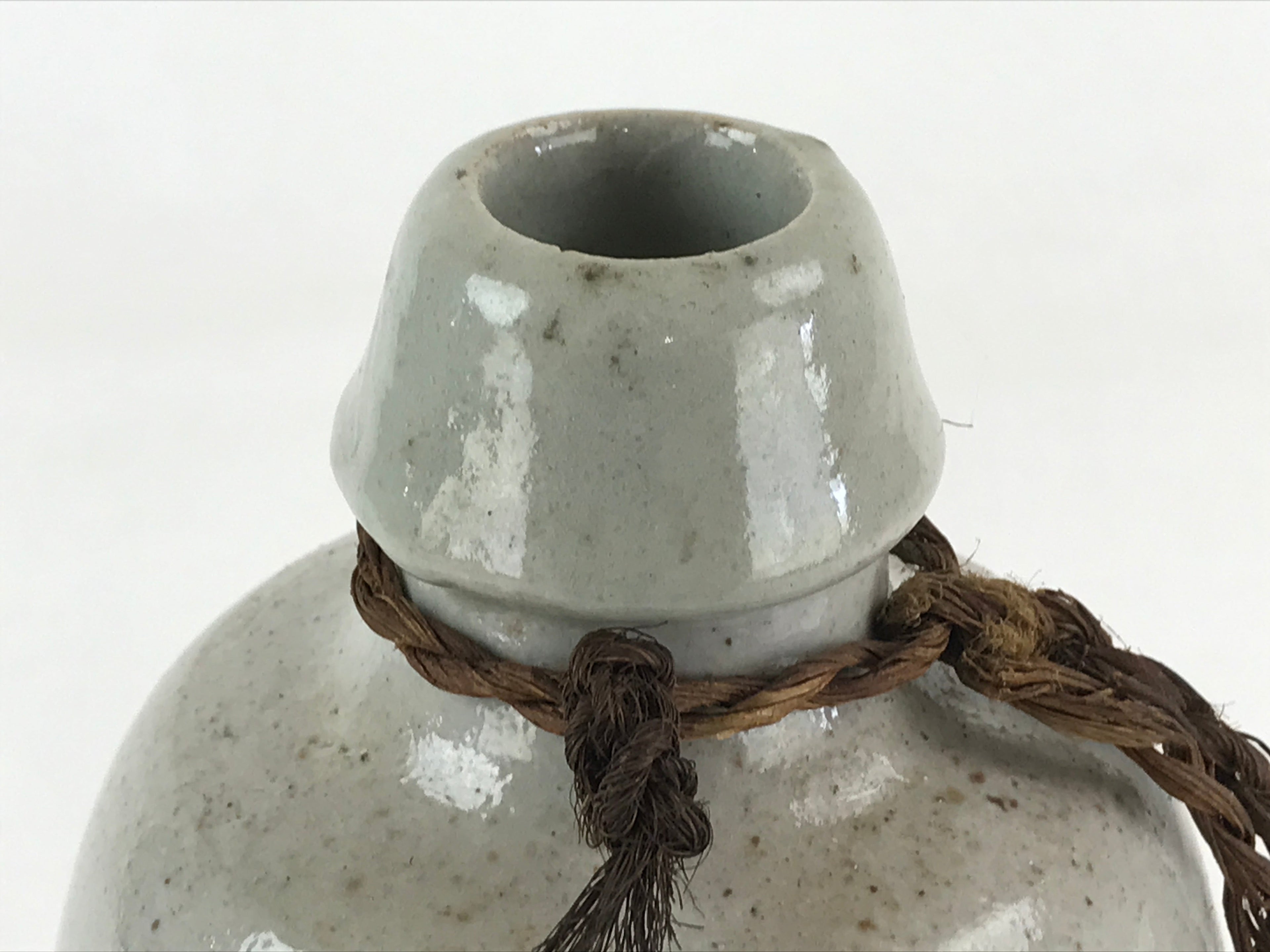 Japanese Ceramic Sake Bottle Kayoi-Tokkuri Vtg Gray Hand-Written Kanji TS556