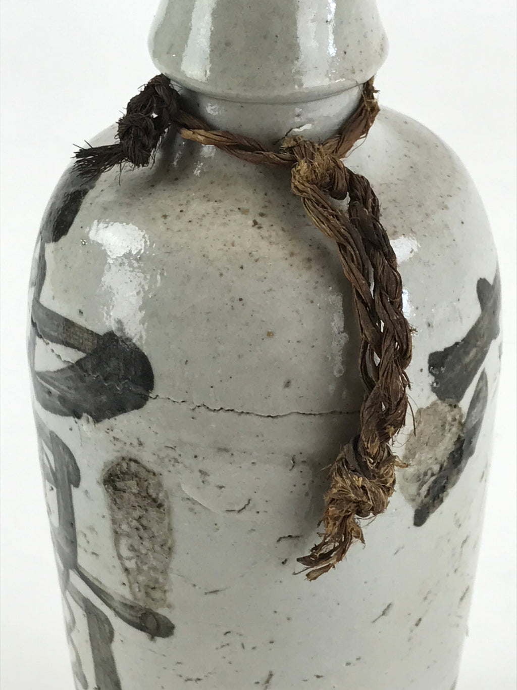 Japanese Ceramic Sake Bottle Kayoi-Tokkuri Vtg Gray Hand-Written Kanji TS556