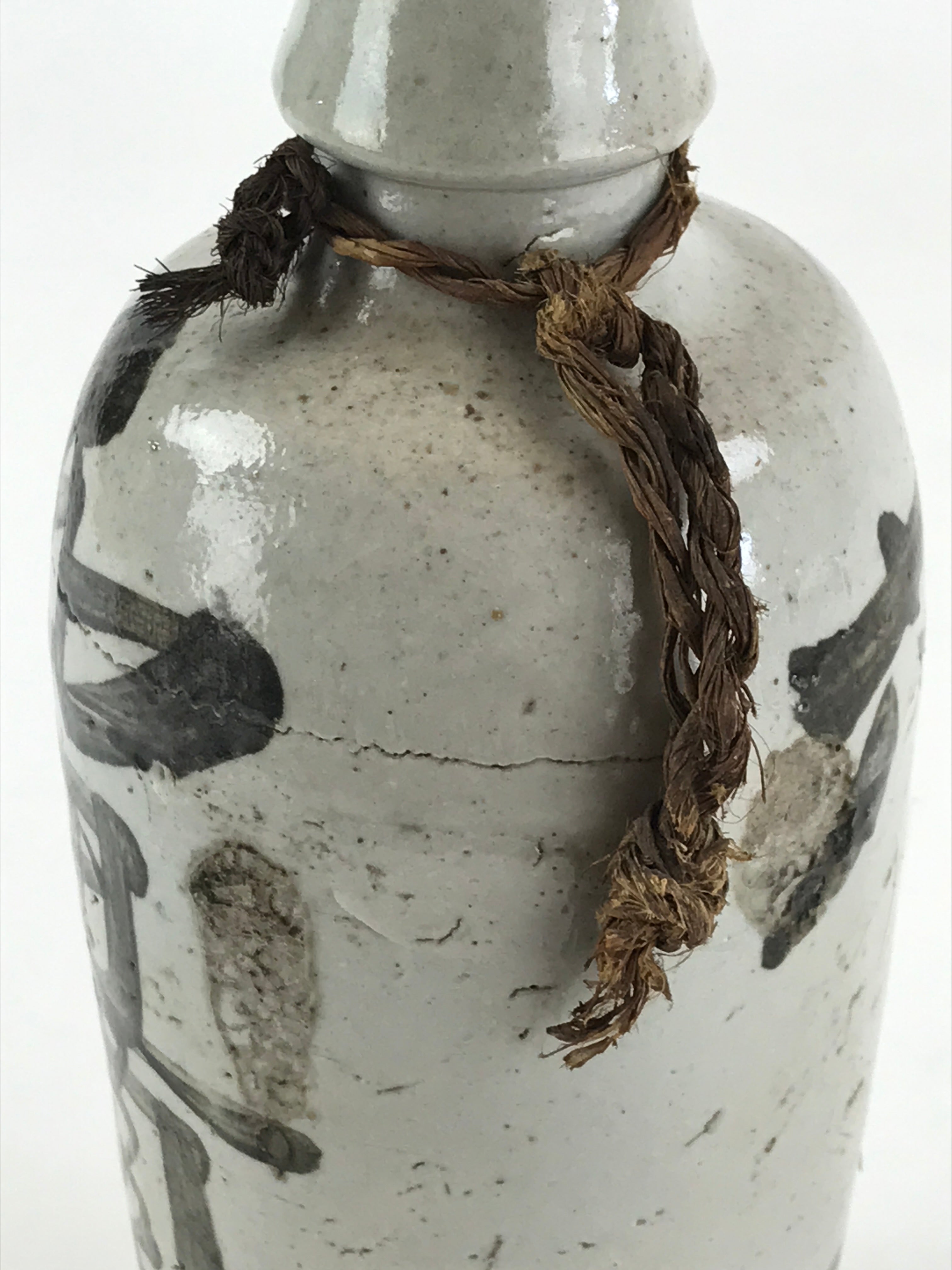 Japanese Ceramic Sake Bottle Kayoi-Tokkuri Vtg Gray Hand-Written Kanji TS556