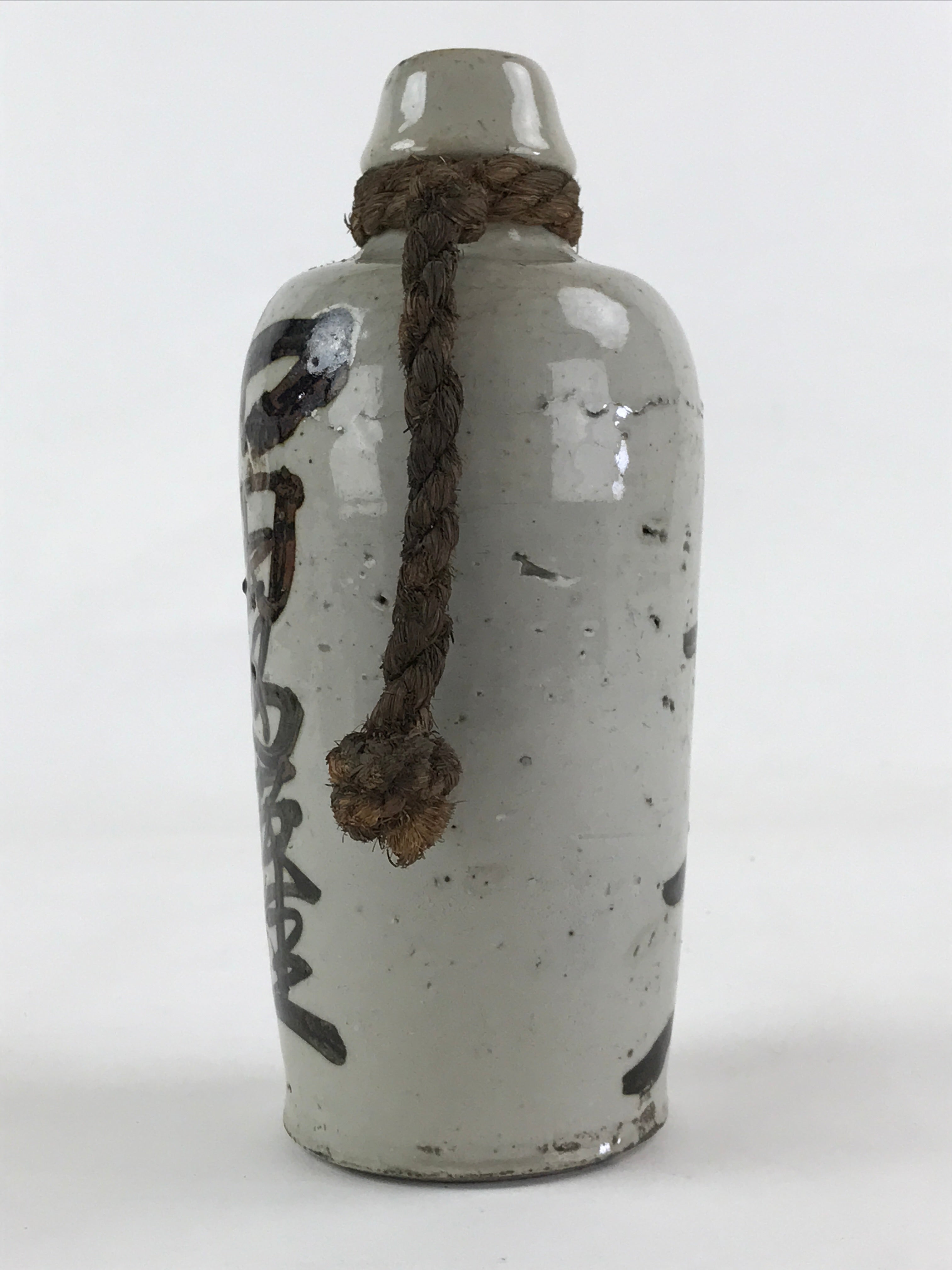 Japanese Ceramic Sake Bottle Kayoi-Tokkuri Vtg Gray Hand-Written
