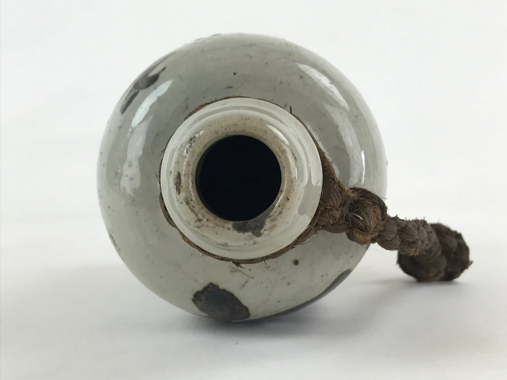 Japanese Ceramic Sake Bottle Kayoi-Tokkuri Vtg Gray Hand-Written Kanji TS557