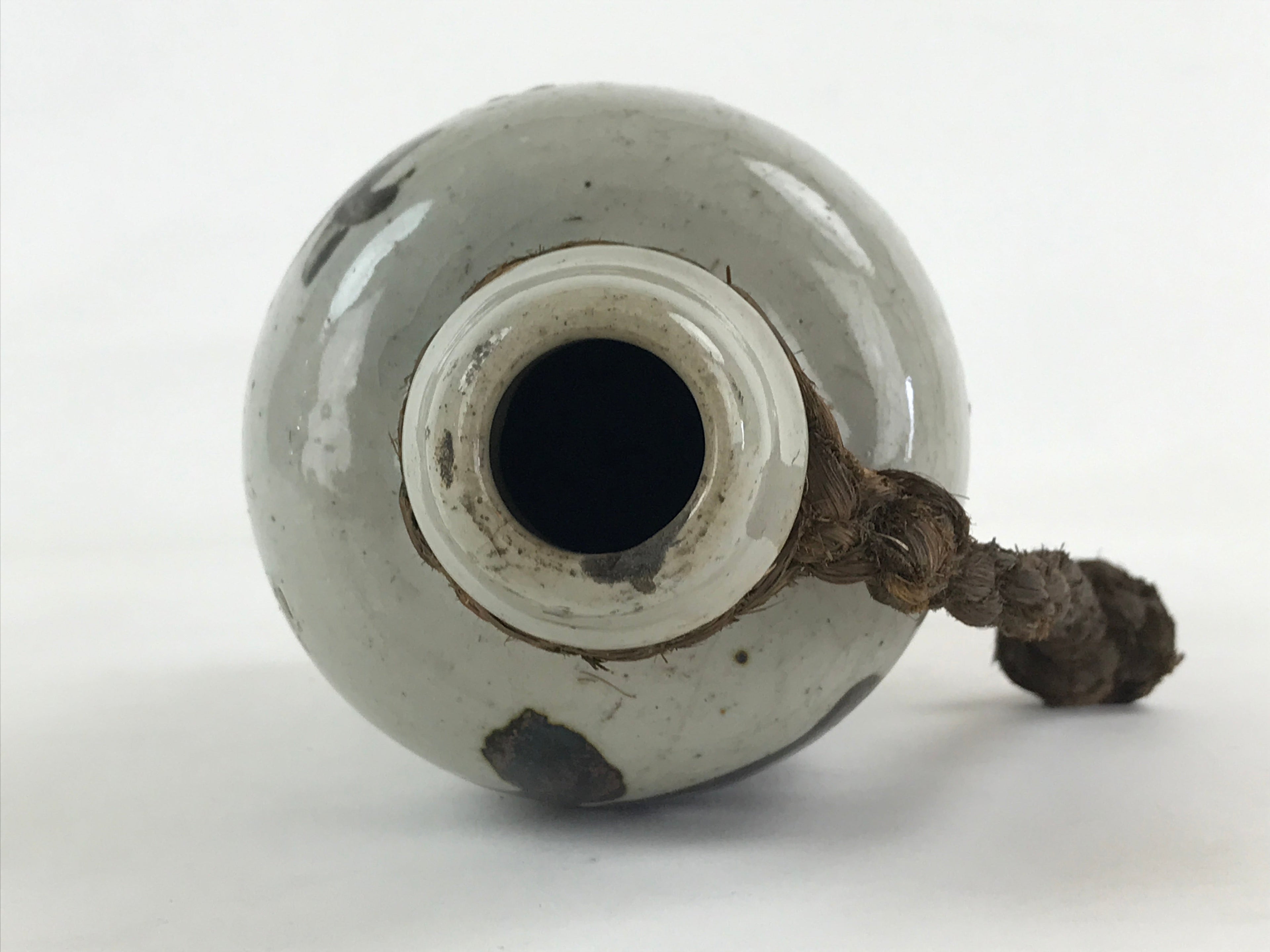 Japanese Ceramic Sake Bottle Kayoi-Tokkuri Vtg Gray Hand-Written Kanji TS557