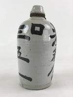 Japanese Ceramic Sake Bottle Kayoi-Tokkuri Vtg Gray Hand-Written Kanji TS558