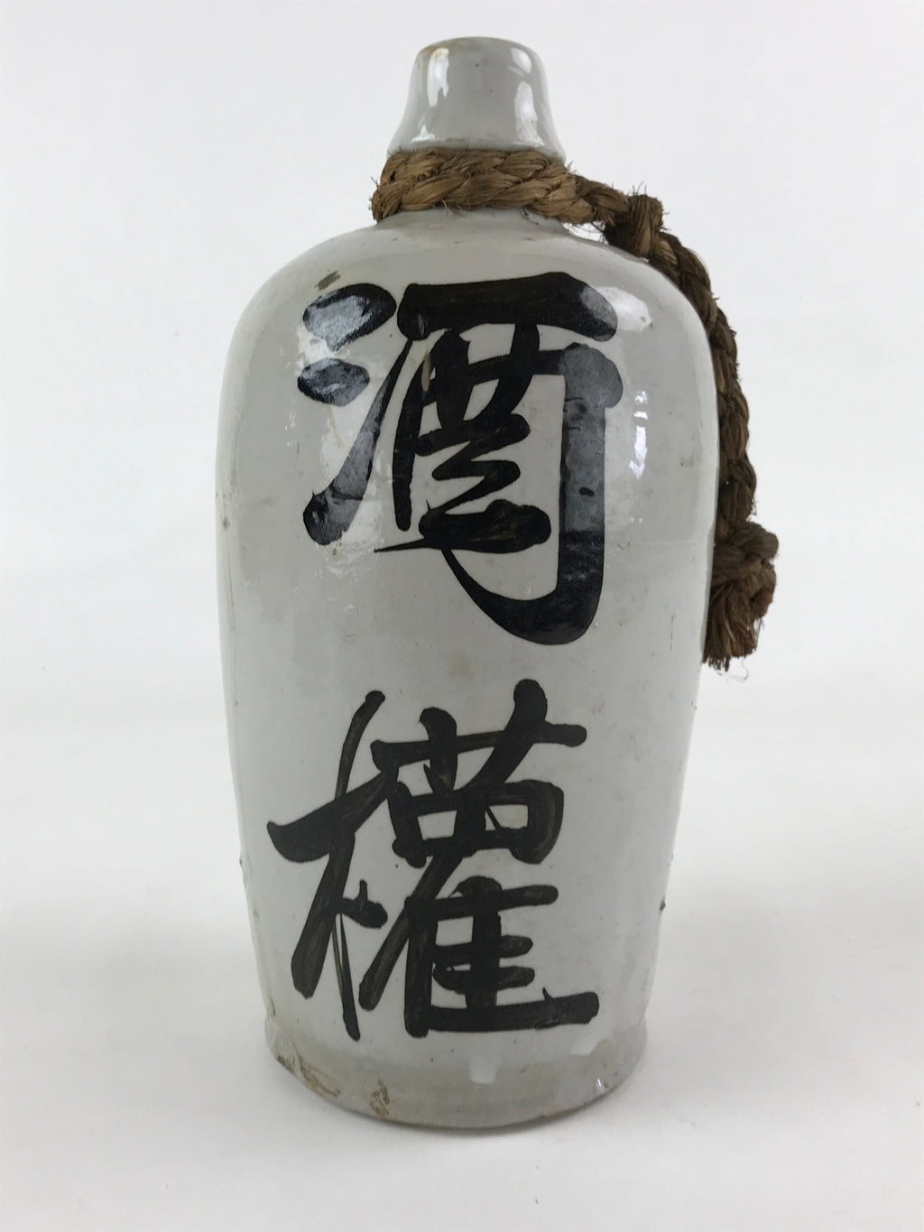 Japanese Ceramic Sake Bottle Kayoi-Tokkuri Vtg Gray Hand-Written Kanji TS559