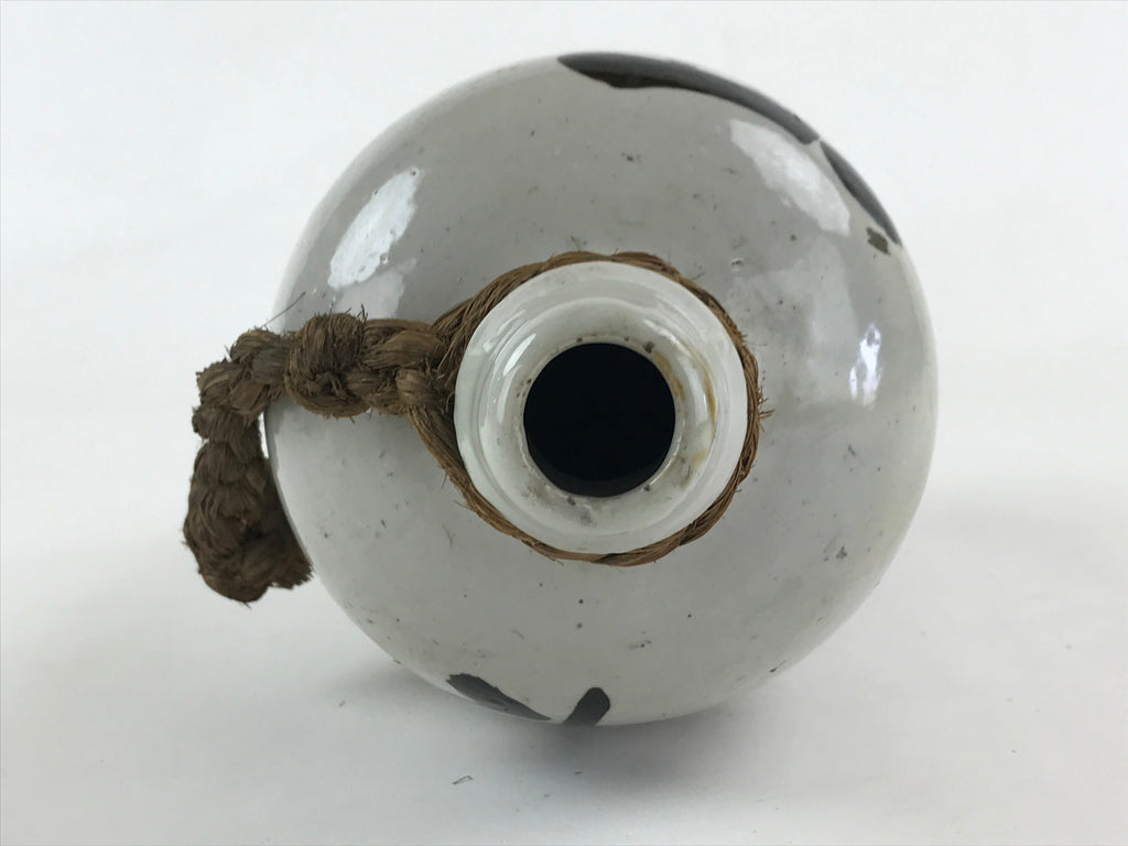Japanese Ceramic Sake Bottle Kayoi-Tokkuri Vtg Gray Hand-Written Kanji TS559