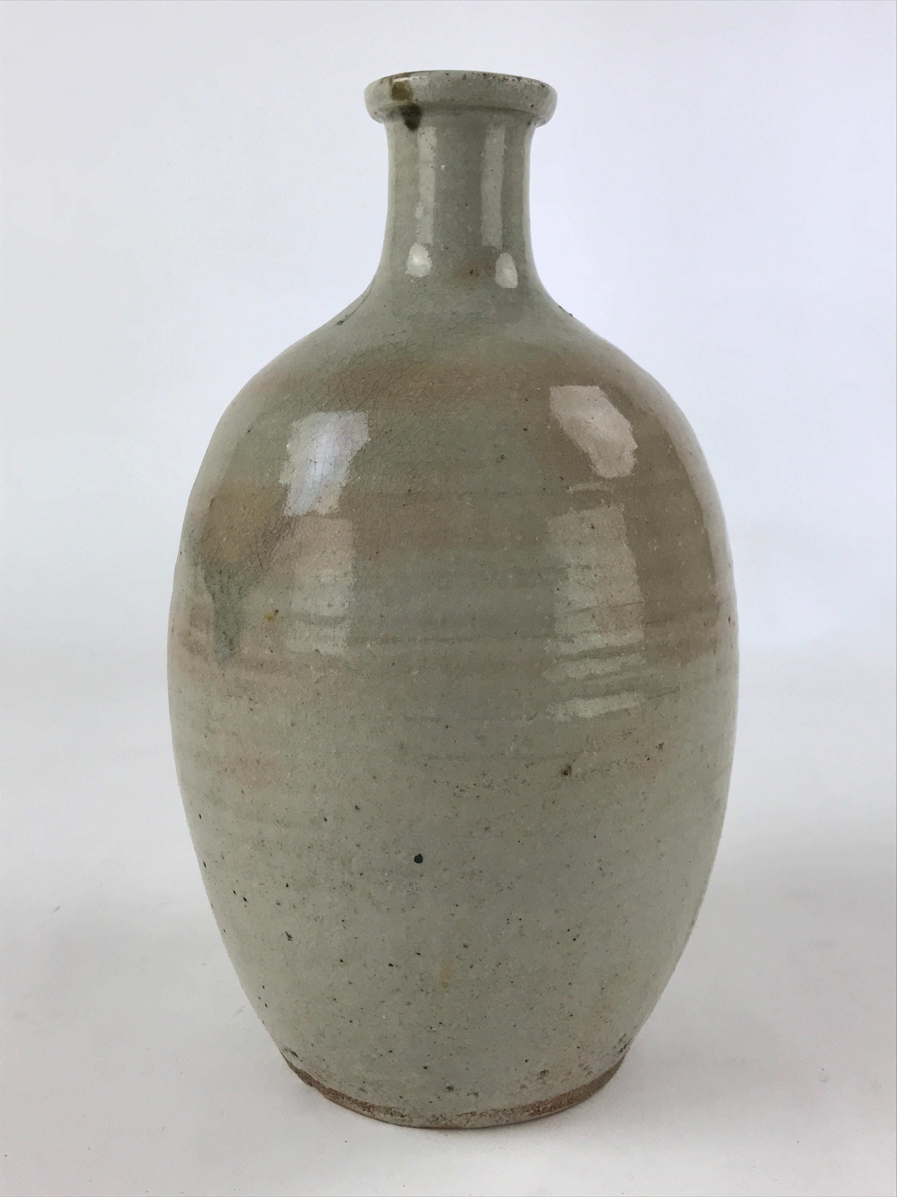 Japanese Ceramic Sake Bottle Kayoi-Tokkuri Vtg Gray Hand-Written Kanji TS562