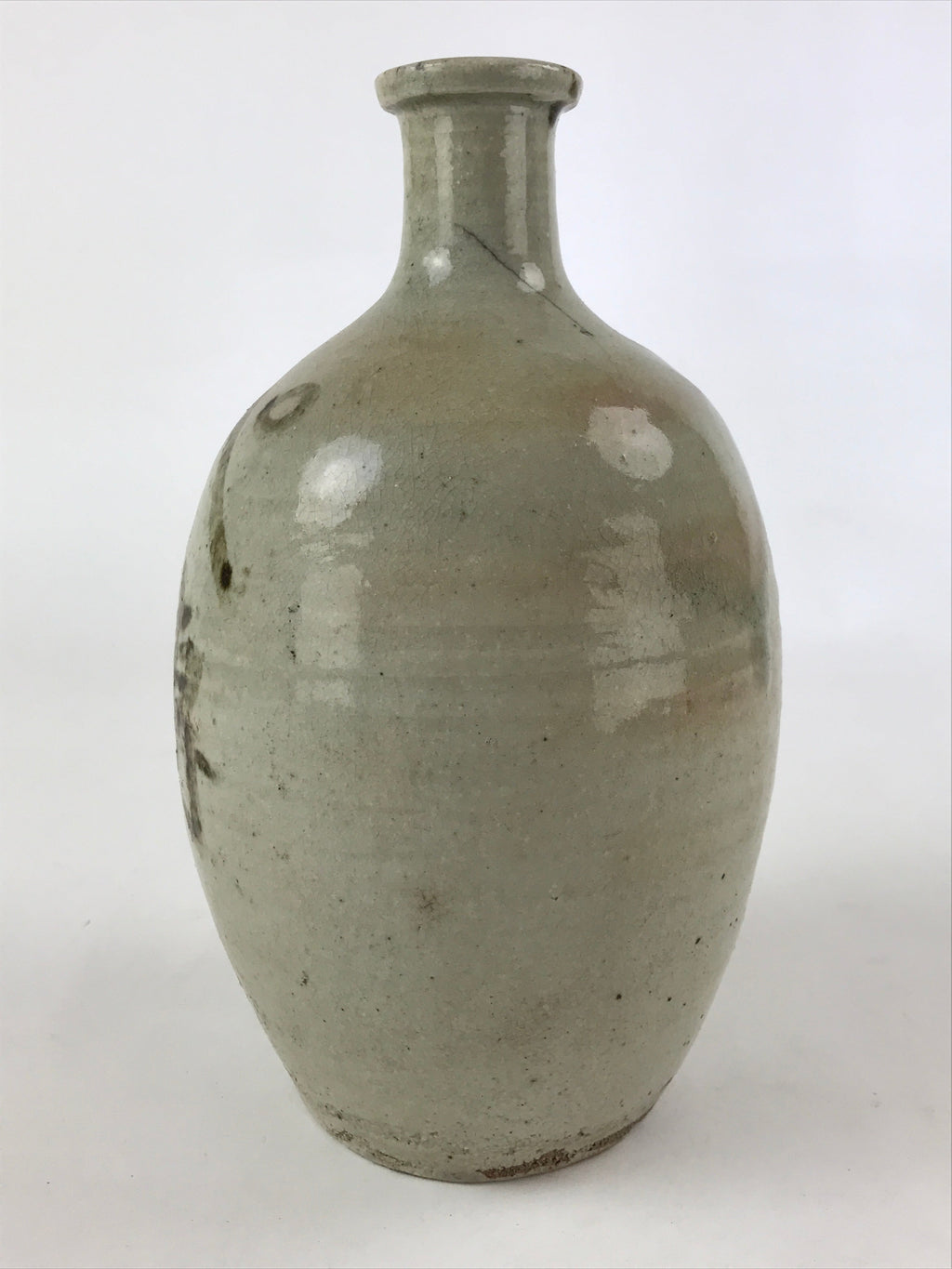 Japanese Ceramic Sake Bottle Kayoi-Tokkuri Vtg Gray Hand-Written Kanji TS562
