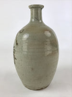 Japanese Ceramic Sake Bottle Kayoi-Tokkuri Vtg Gray Hand-Written Kanji TS562