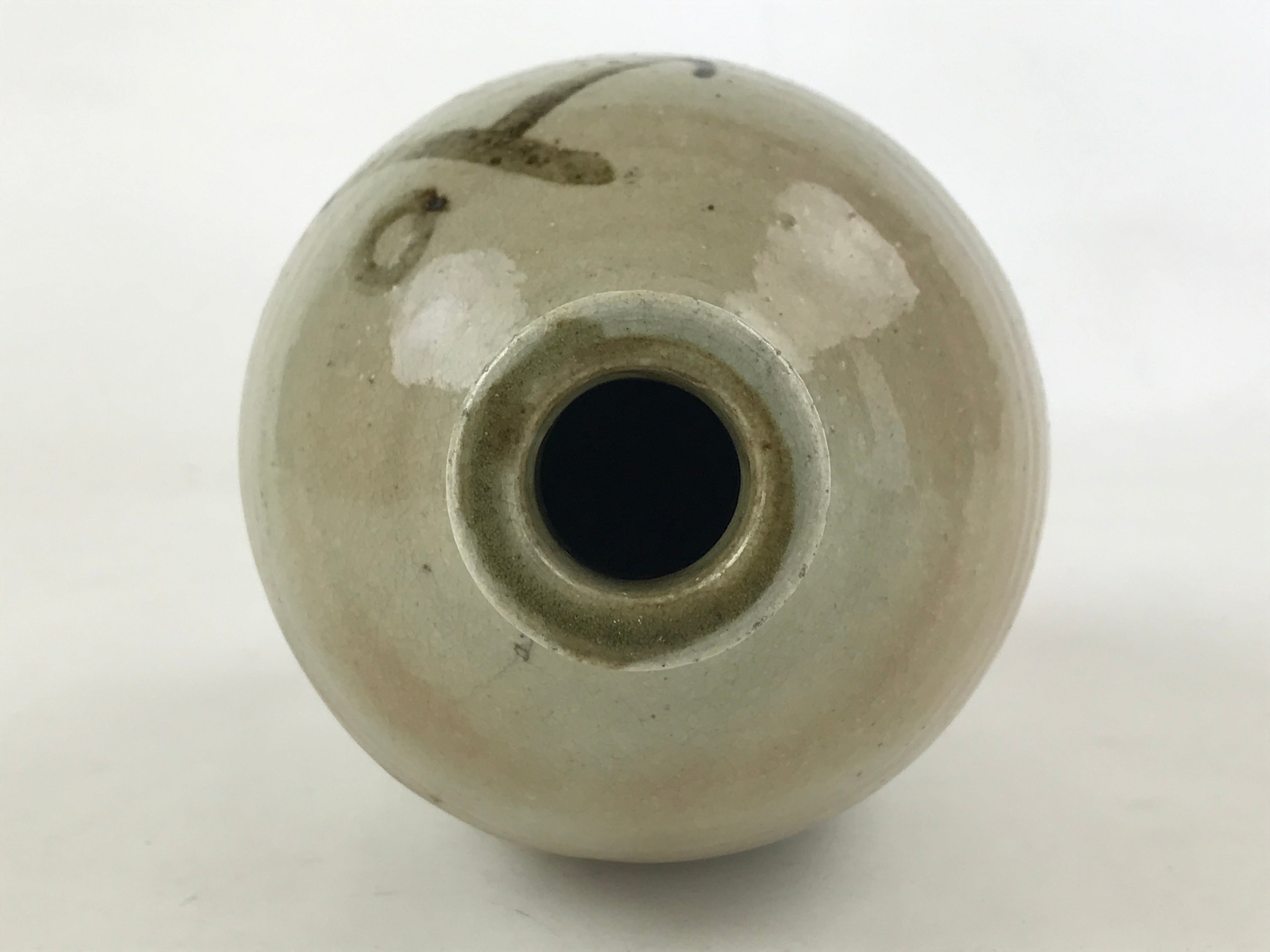 Japanese Ceramic Sake Bottle Kayoi-Tokkuri Vtg Gray Hand-Written Kanji TS562