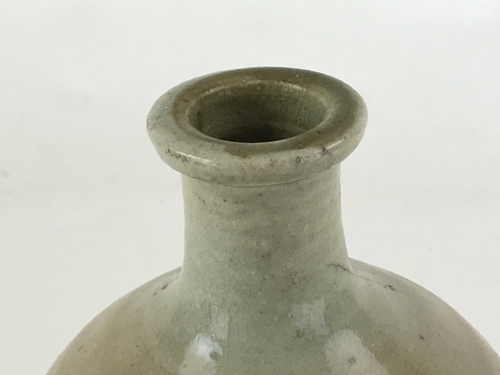 Japanese Ceramic Sake Bottle Kayoi-Tokkuri Vtg Gray Hand-Written Kanji TS562