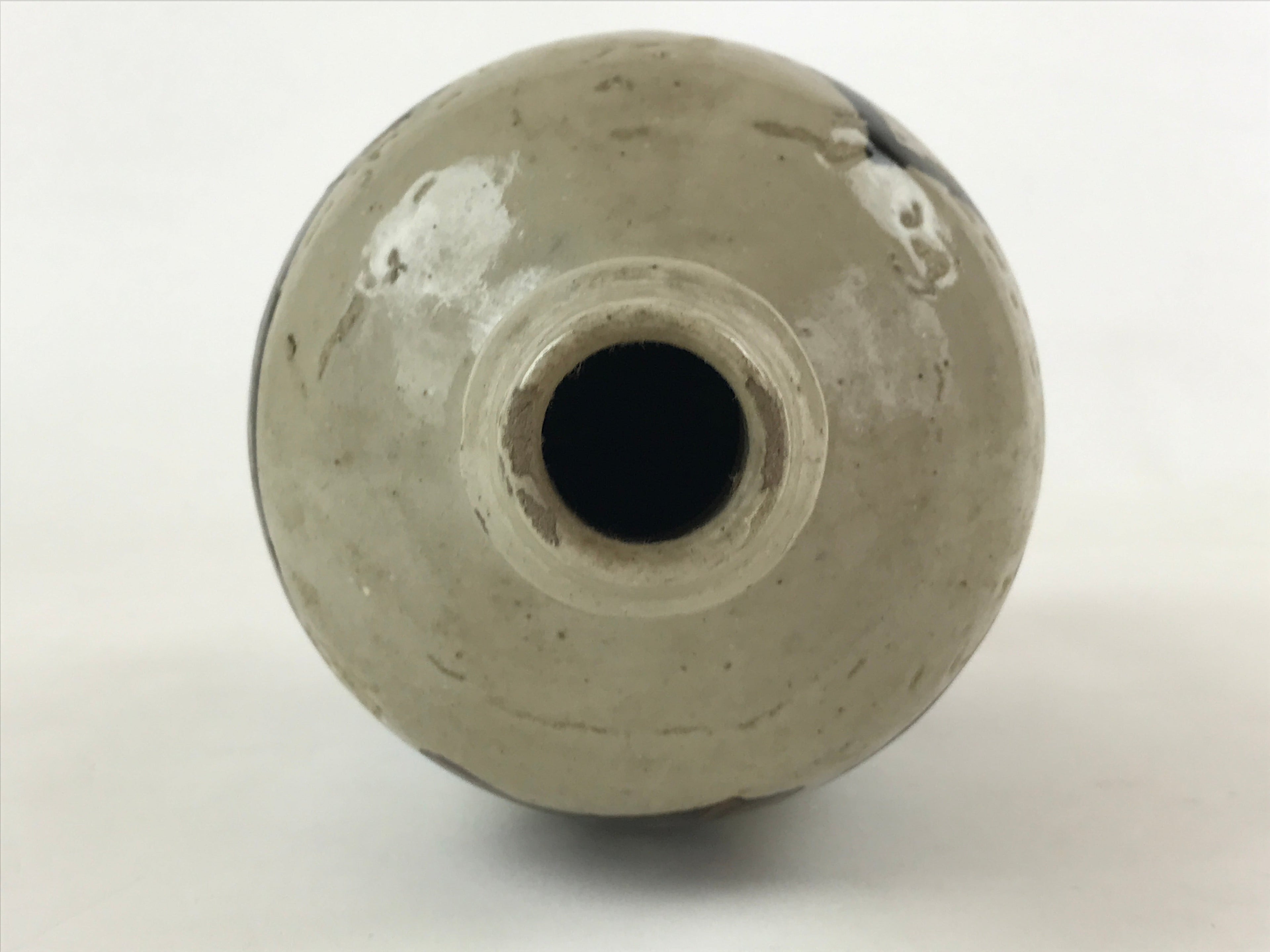 Japanese Ceramic Sake Bottle Kayoi-Tokkuri Vtg Gray Hand-Written Kanji TS576
