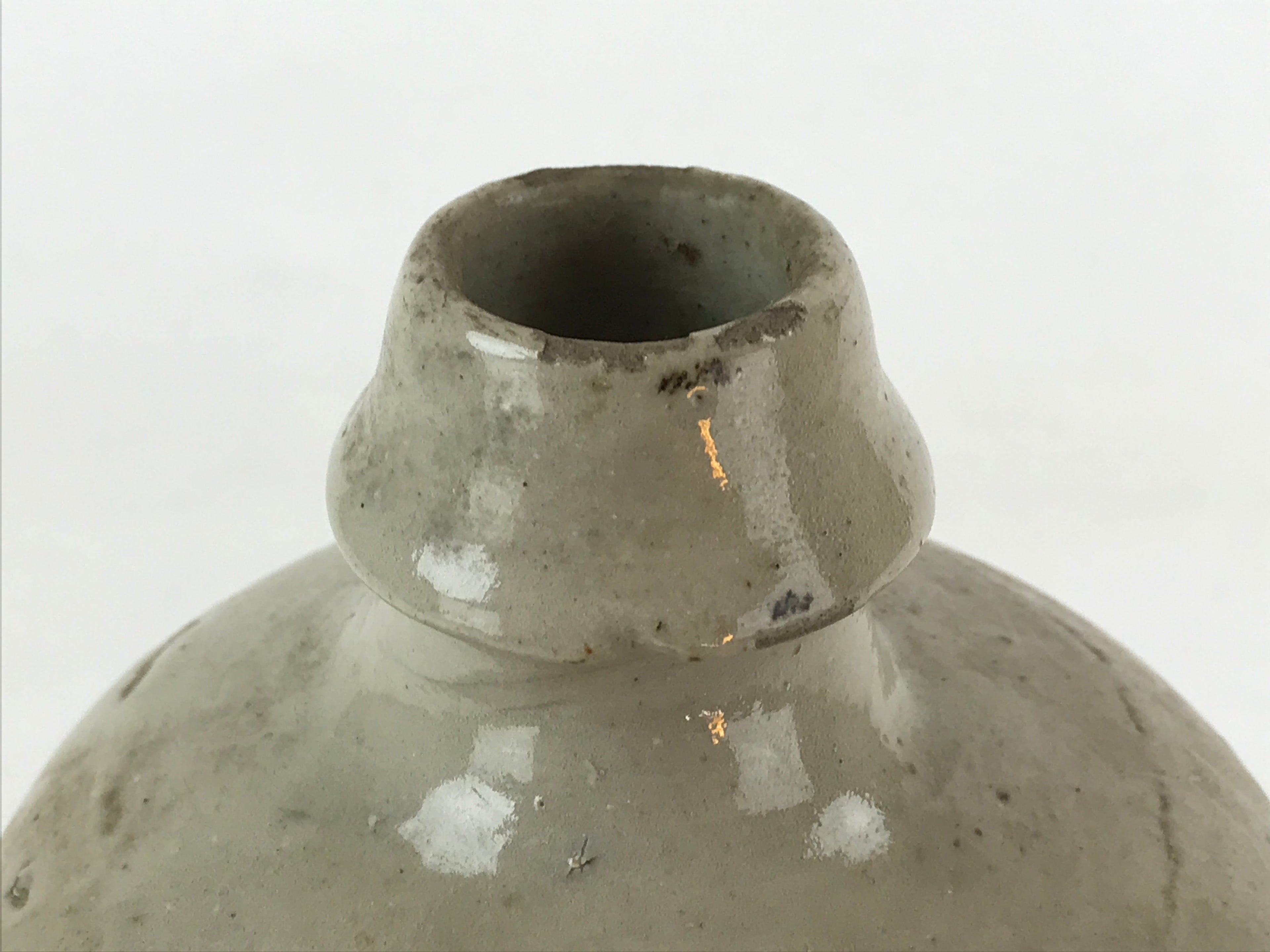 Japanese Ceramic Sake Bottle Kayoi-Tokkuri Vtg Gray Hand-Written Kanji TS576