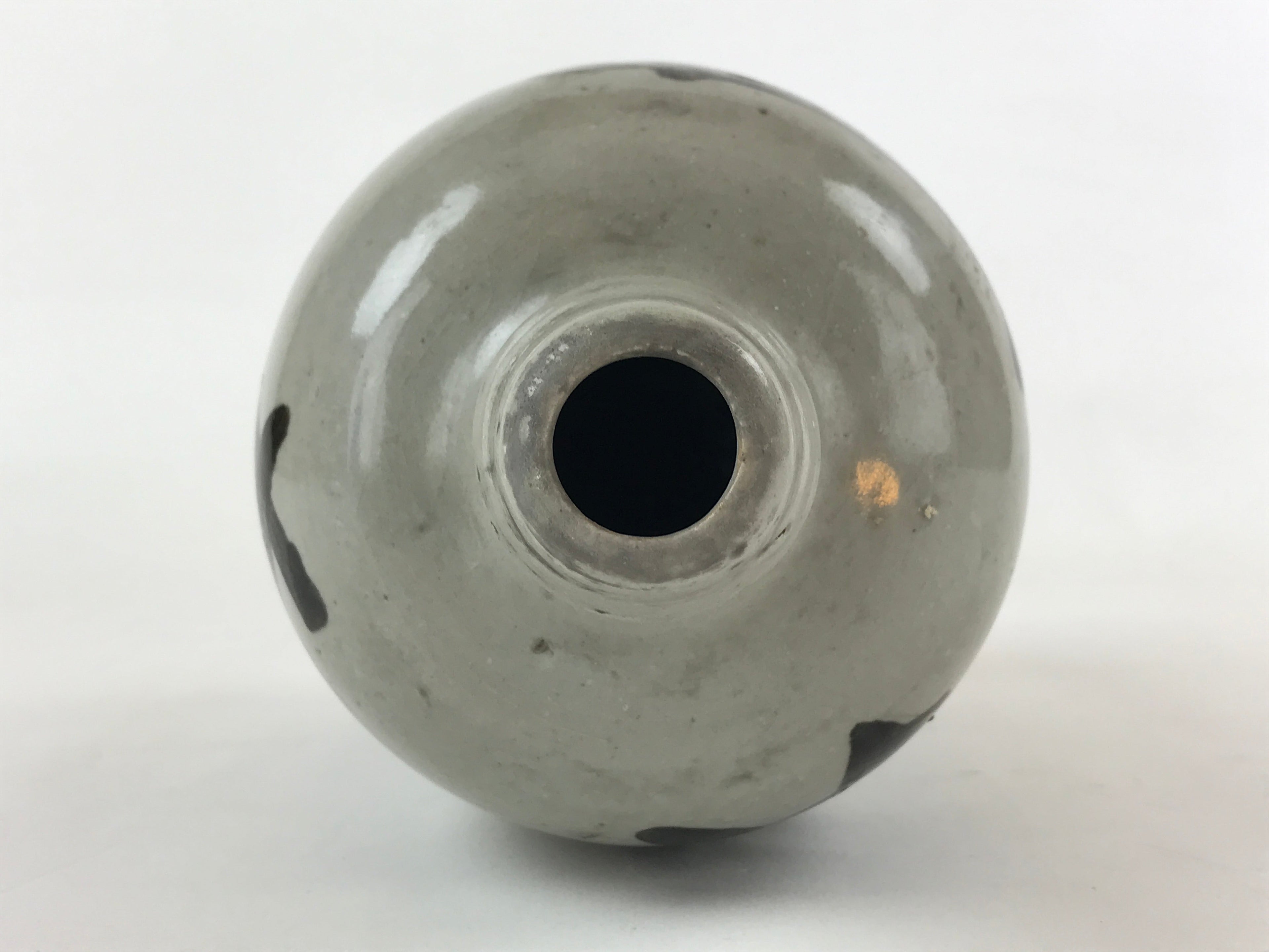 Japanese Ceramic Sake Bottle Kayoi-Tokkuri Vtg Gray Hand-Written Kanji TS582