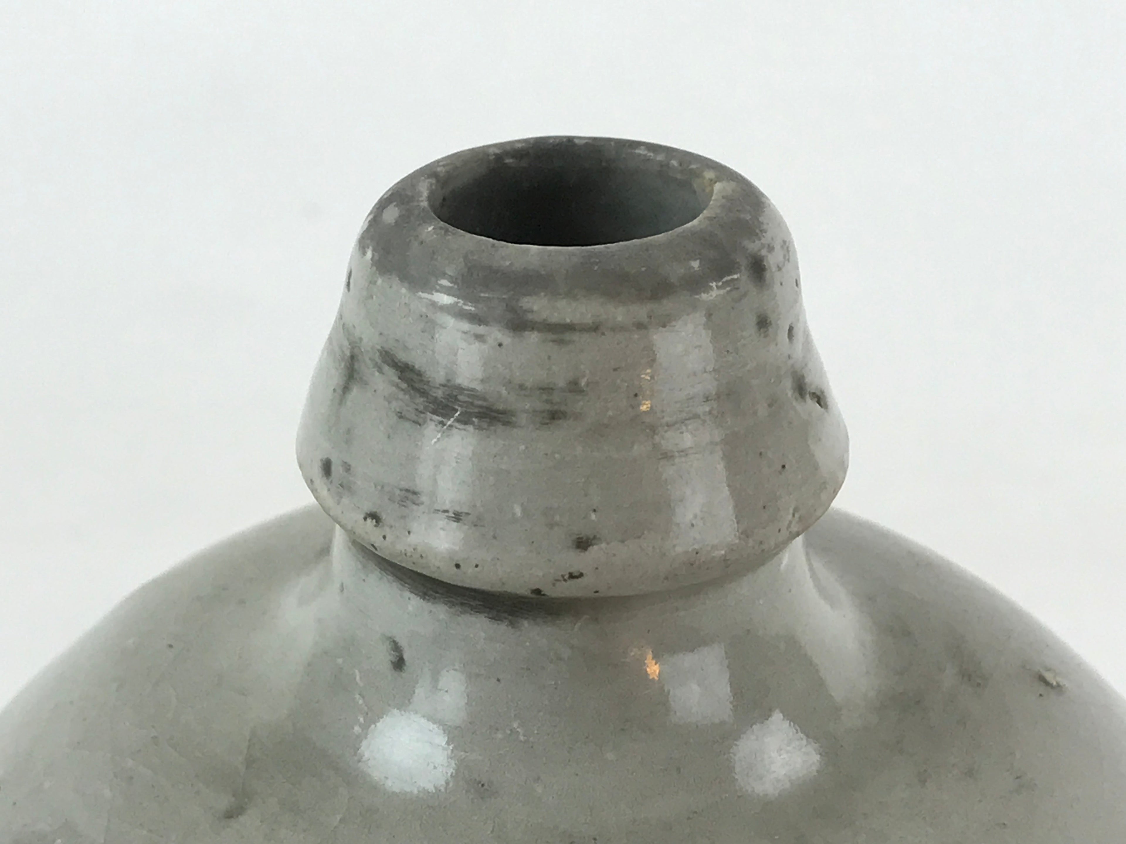 Japanese Ceramic Sake Bottle Kayoi-Tokkuri Vtg Gray Hand-Written Kanji TS582