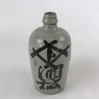Japanese Ceramic Sake Bottle Kayoi-Tokkuri Vtg Gray Hand-Written Kanji TS582