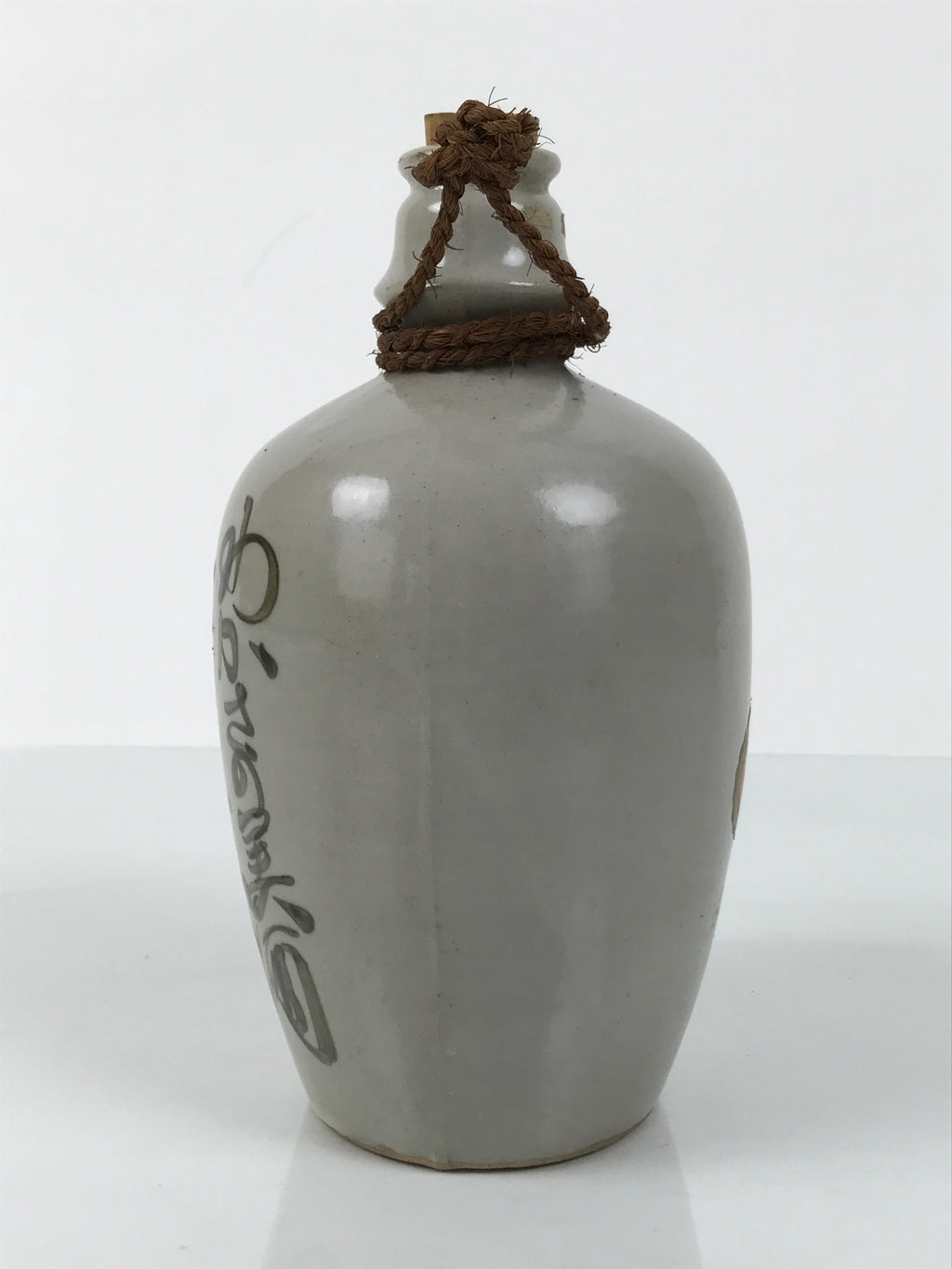 Japanese Ceramic Sake Bottle Kayoi-Tokkuri Vtg Gray Kanji Wakasakiku TS848