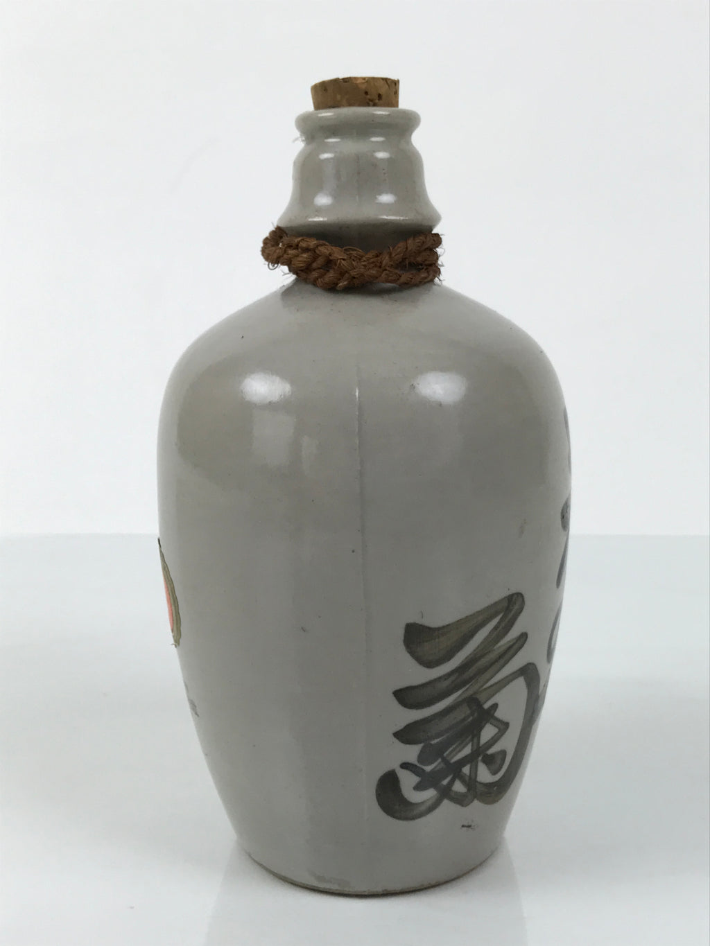 Japanese Ceramic Sake Bottle Kayoi-Tokkuri Vtg Gray Kanji Wakasakiku TS848