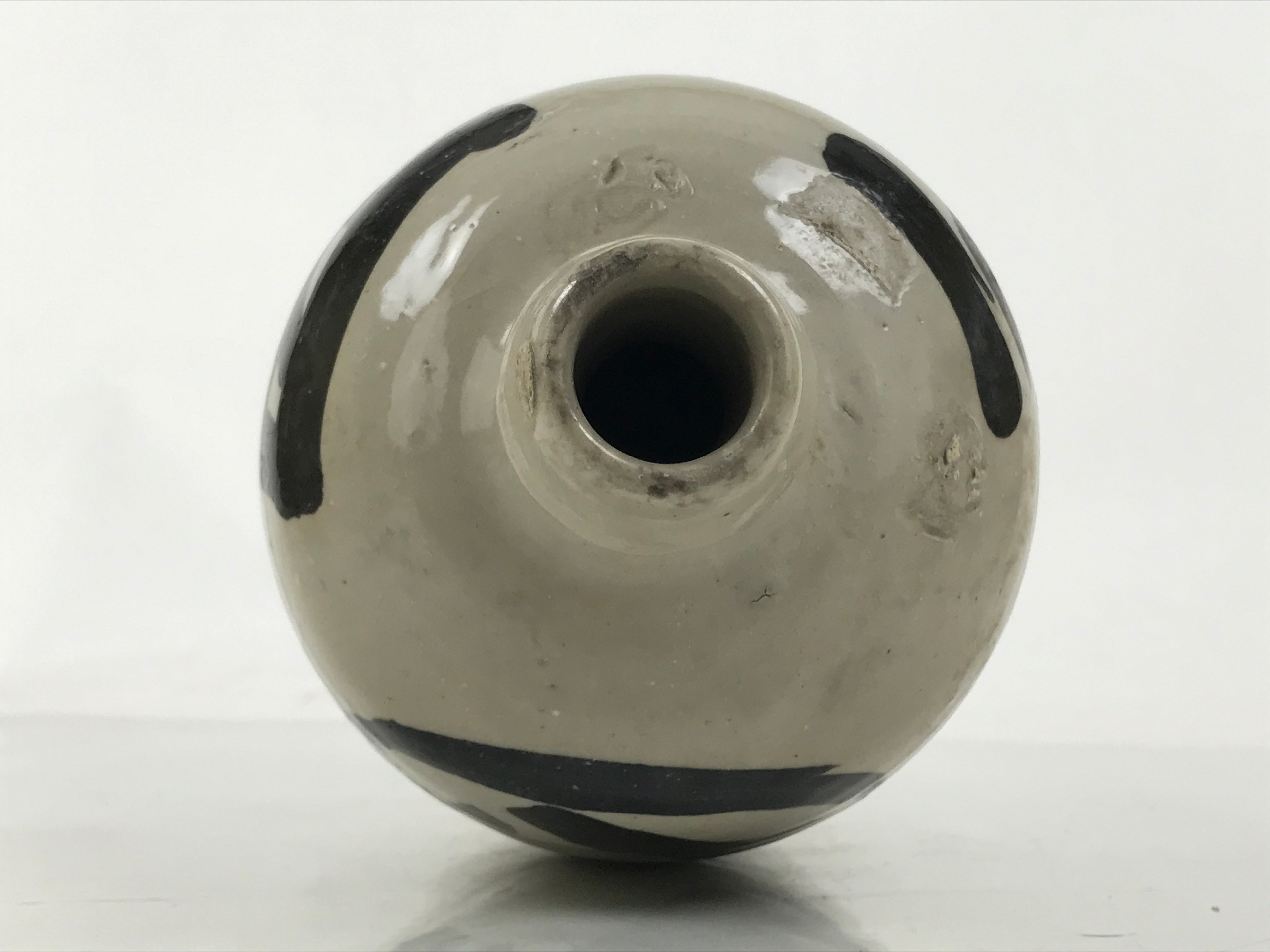 Japanese Ceramic Sake Bottle Kayoi-Tokkuri Vtg Okamoto Gray Black Kanji TS790