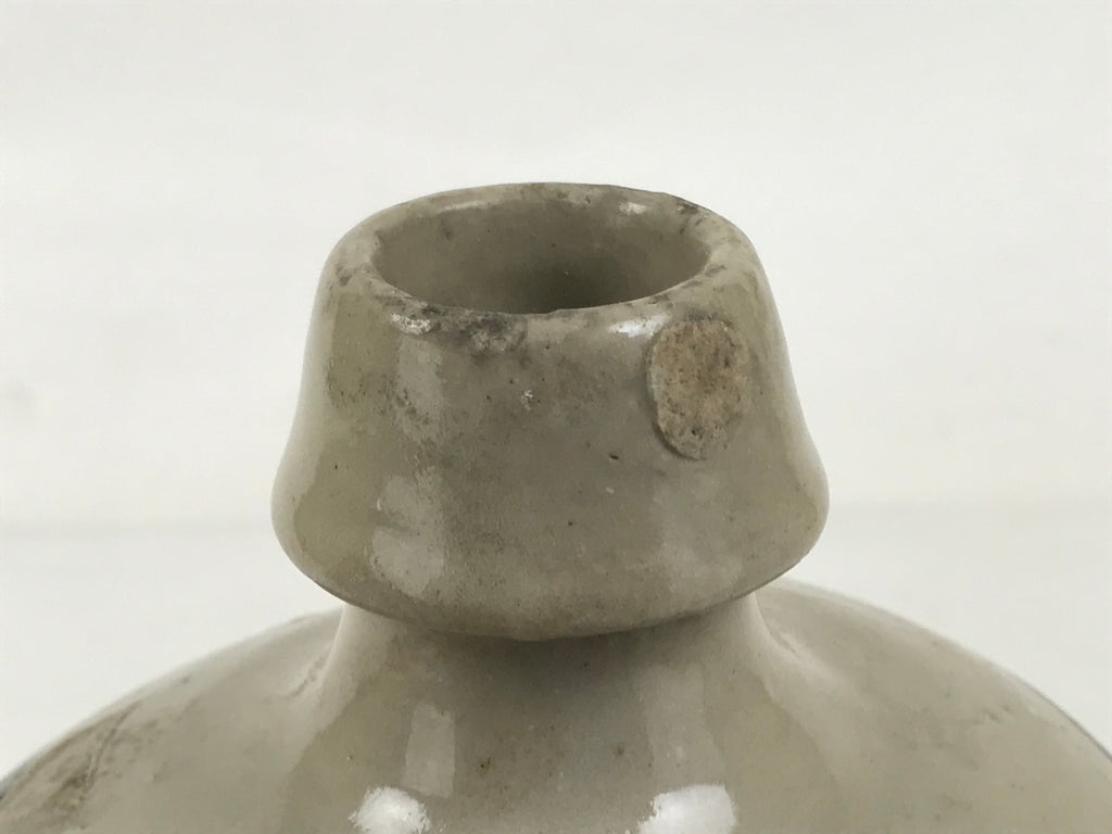 Japanese Ceramic Sake Bottle Kayoi-Tokkuri Vtg Okamoto Gray Black Kanji TS790