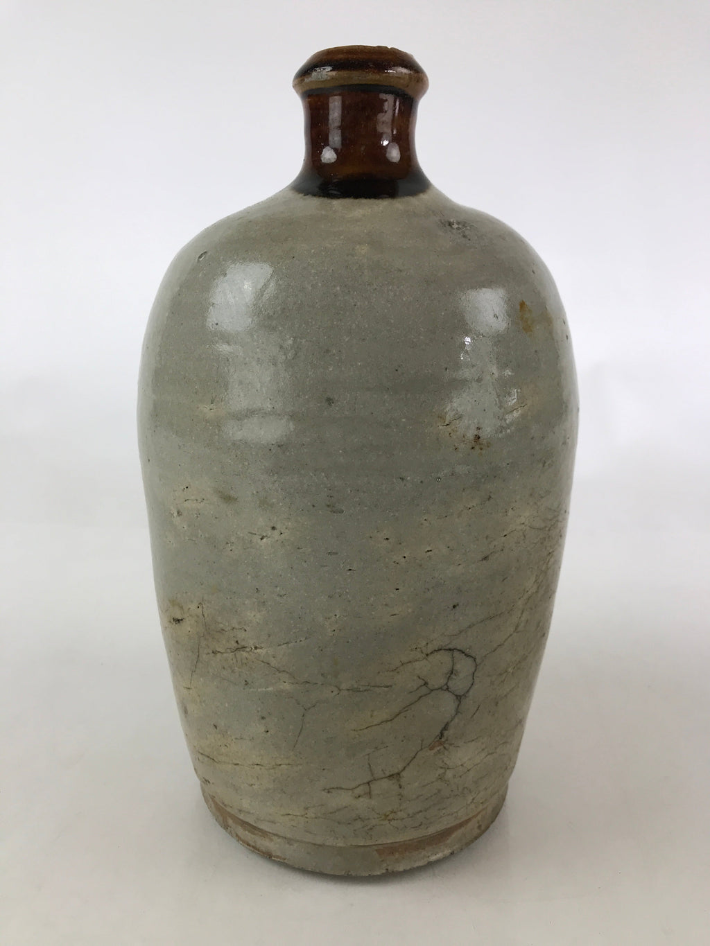 Japanese Ceramic Sake Bottle Kayoi-Tokkuri Vtg Pottery Brown And Gray TS496