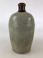 Japanese Ceramic Sake Bottle Kayoi-Tokkuri Vtg Pottery Brown And Gray TS496